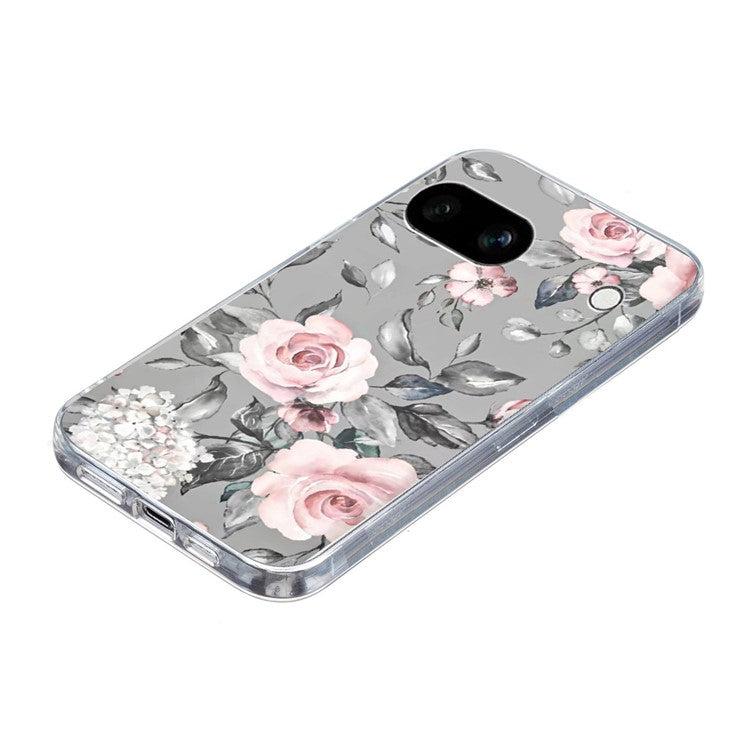 For Google Pixel 9a Case Pattern Printing Shockproof Soft TPU Phone Cover - Grey Background Flowers