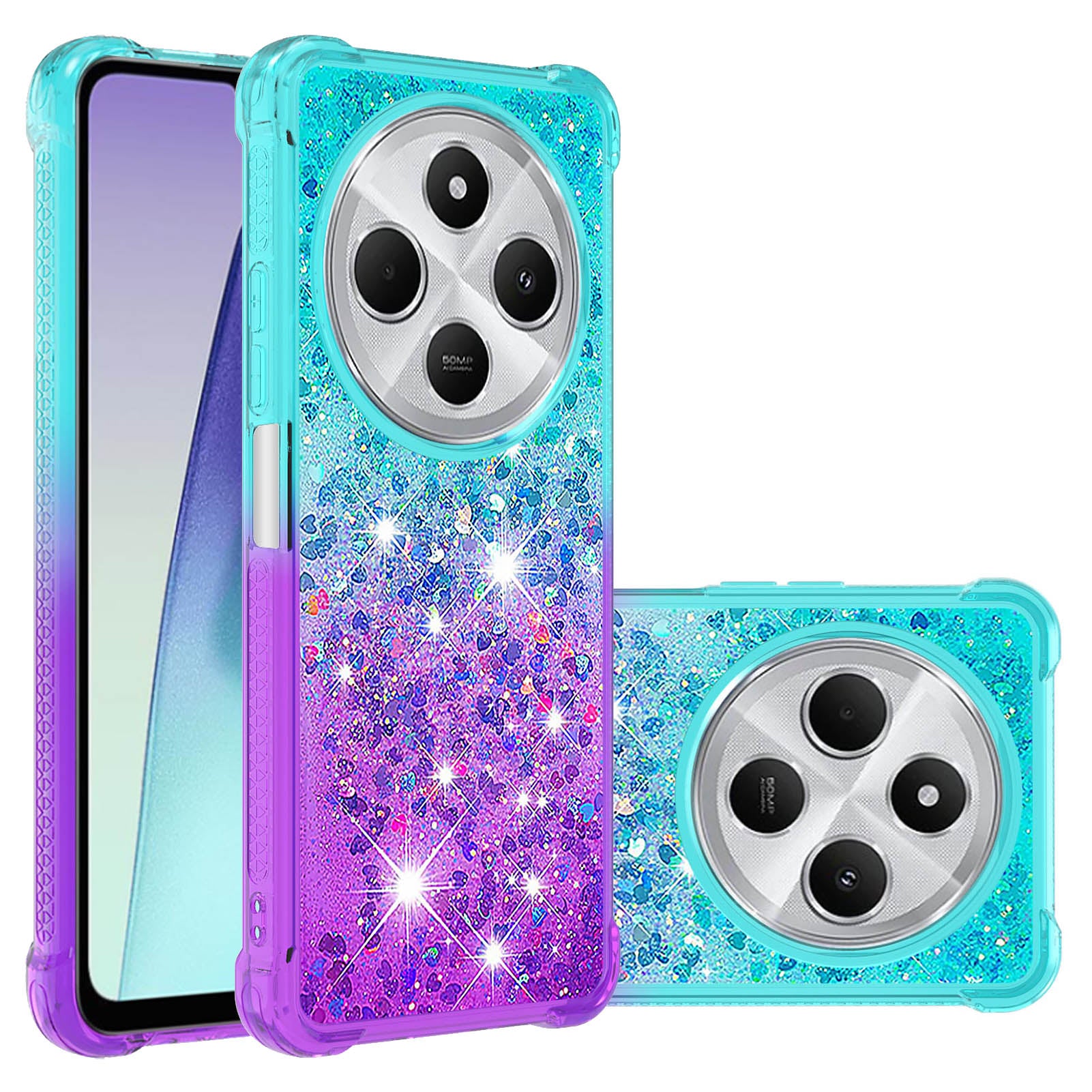 For Xiaomi Redmi 14R 5G / Xiaomi Poco C75 4G / Xiaomi Redmi 14C 4G Case YB Quicksand Series-3  Gradient Quicksand TPU Phone Cover - Sky Blue+Purple