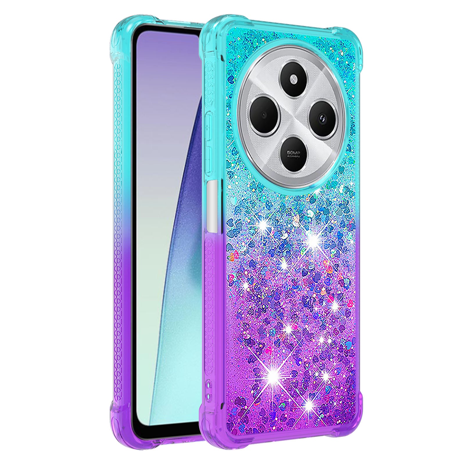 For Xiaomi Redmi 14R 5G / Xiaomi Poco C75 4G / Xiaomi Redmi 14C 4G Case YB Quicksand Series-3  Gradient Quicksand TPU Phone Cover - Sky Blue+Purple