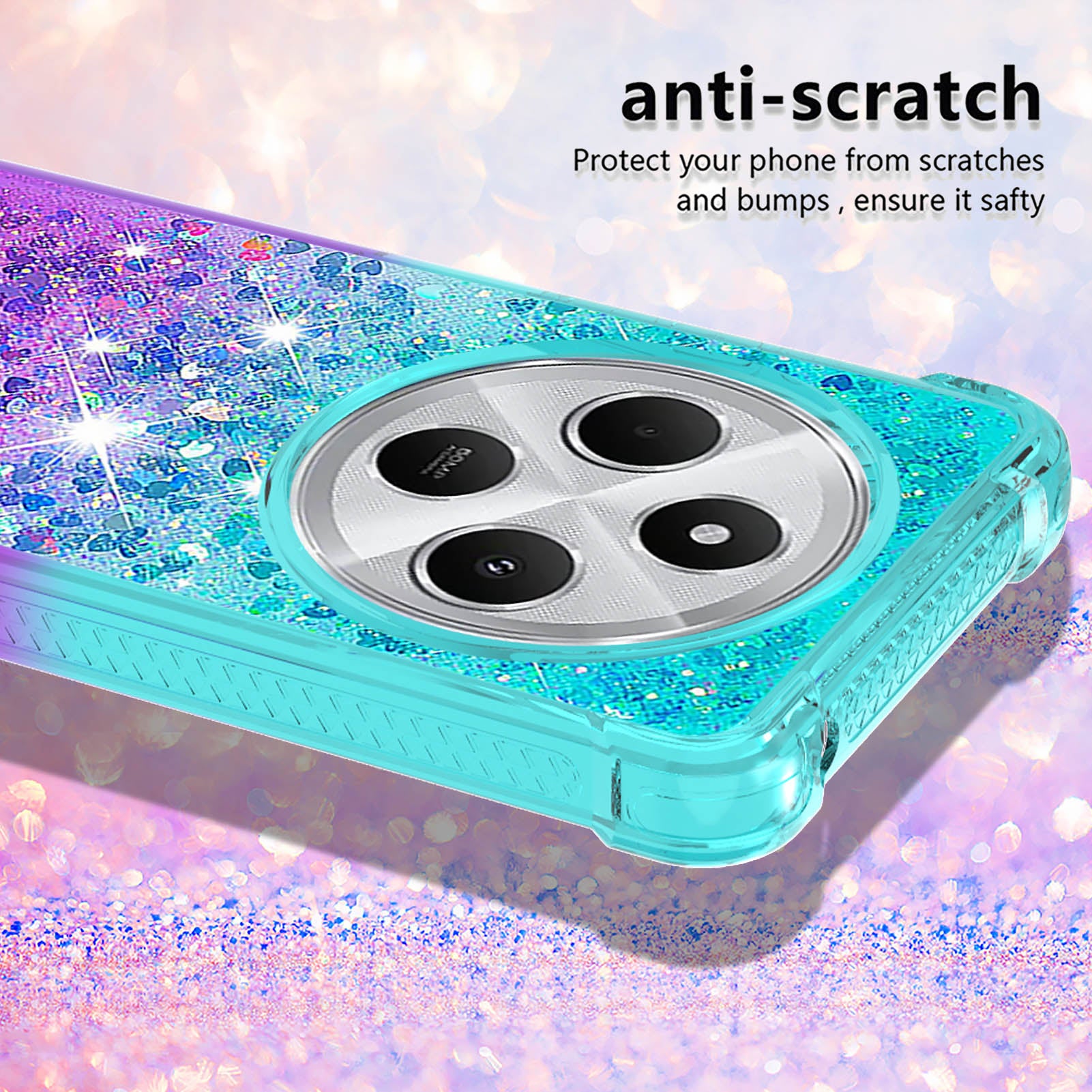 For Xiaomi Redmi 14R 5G / Xiaomi Poco C75 4G / Xiaomi Redmi 14C 4G Case YB Quicksand Series-3  Gradient Quicksand TPU Phone Cover - Sky Blue+Purple