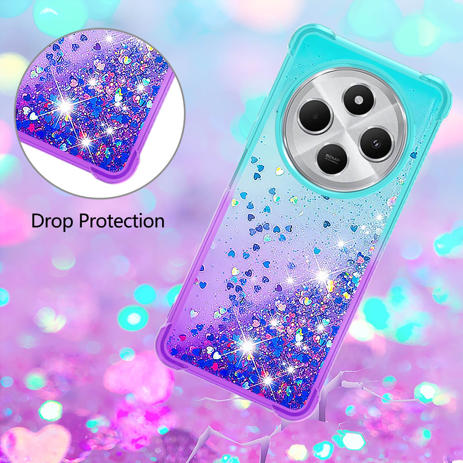 For Xiaomi Redmi 14R 5G / Xiaomi Poco C75 4G / Xiaomi Redmi 14C 4G Case YB Quicksand Series-3  Gradient Quicksand TPU Phone Cover - Sky Blue+Purple