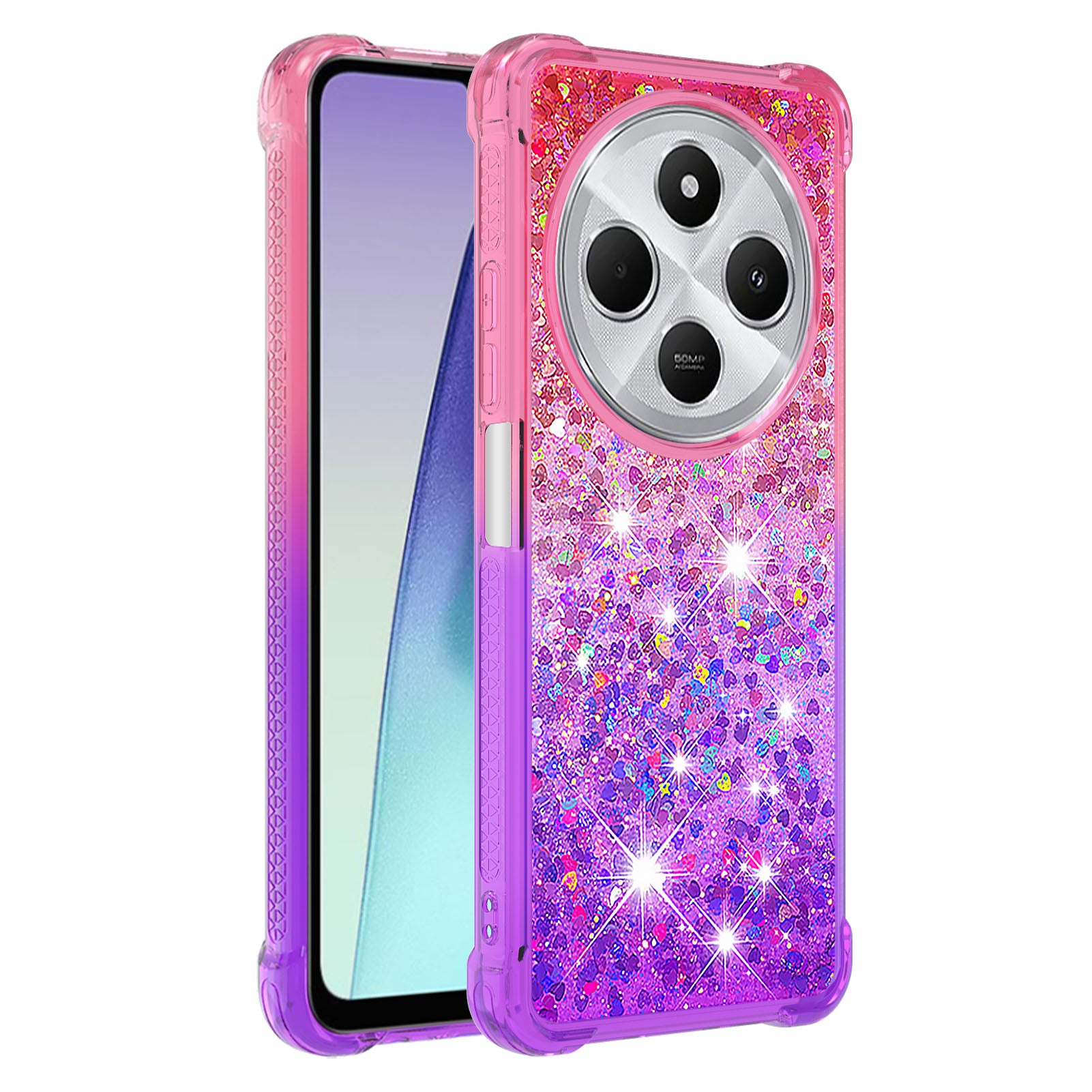 For Xiaomi Redmi 14R 5G / Xiaomi Poco C75 4G / Xiaomi Redmi 14C 4G Case YB Quicksand Series-3  Gradient Quicksand TPU Phone Cover - Pink+Purple