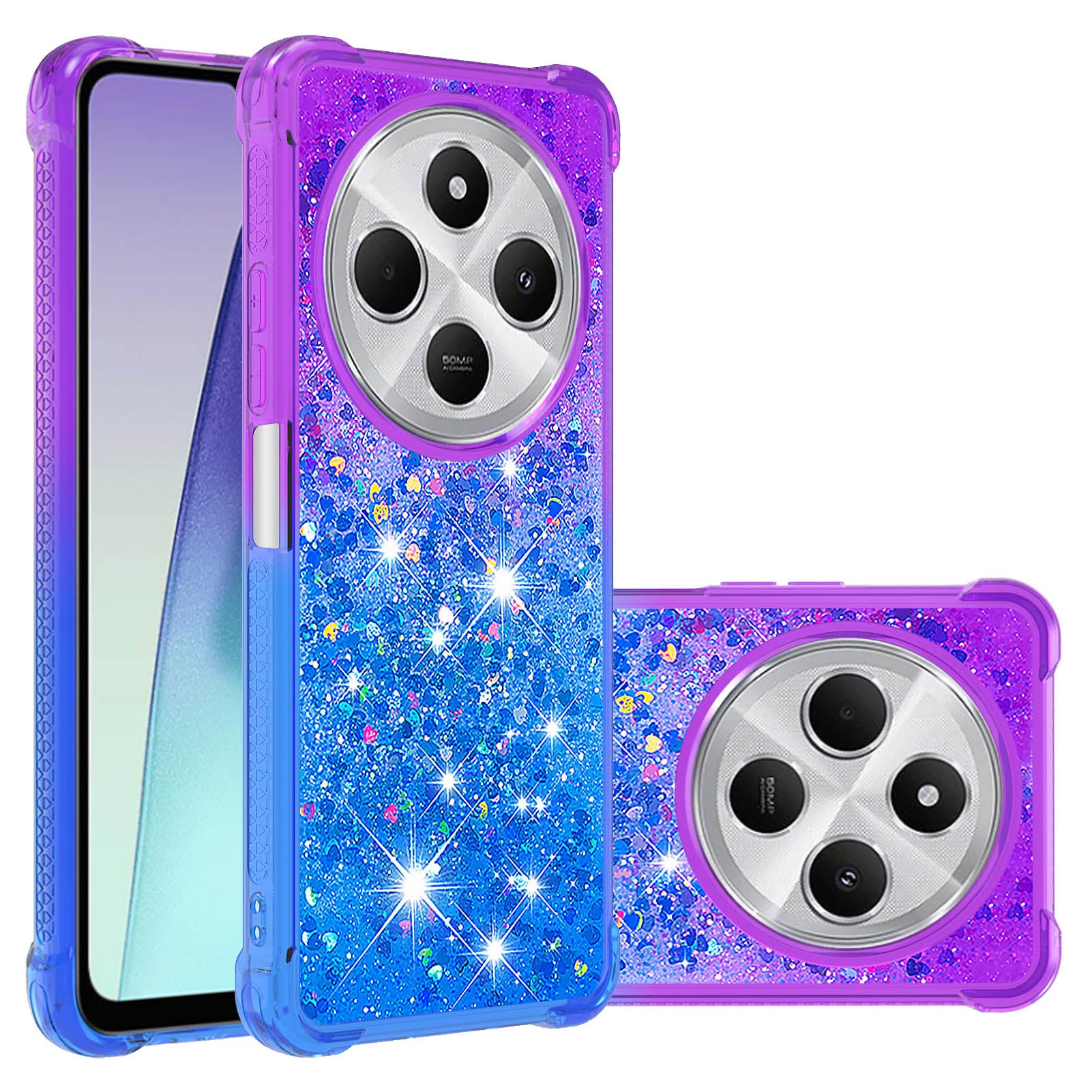 For Xiaomi Redmi 14R 5G / Xiaomi Poco C75 4G / Xiaomi Redmi 14C 4G Case YB Quicksand Series-3  Gradient Quicksand TPU Phone Cover - Purple+Sky Blue