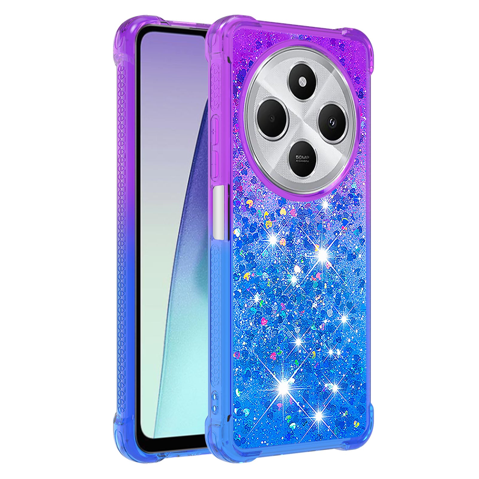 For Xiaomi Redmi 14R 5G / Xiaomi Poco C75 4G / Xiaomi Redmi 14C 4G Case YB Quicksand Series-3  Gradient Quicksand TPU Phone Cover - Purple+Sky Blue