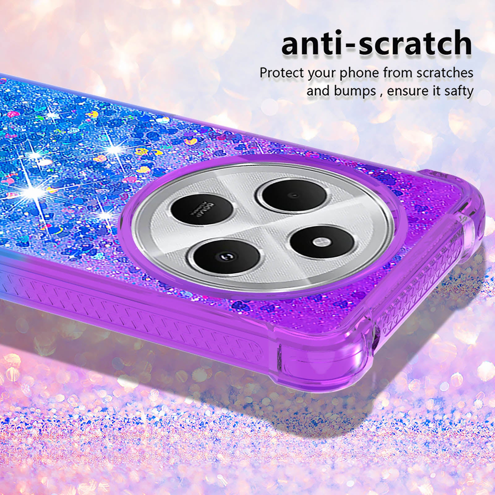 For Xiaomi Redmi 14R 5G / Xiaomi Poco C75 4G / Xiaomi Redmi 14C 4G Case YB Quicksand Series-3  Gradient Quicksand TPU Phone Cover - Purple+Sky Blue