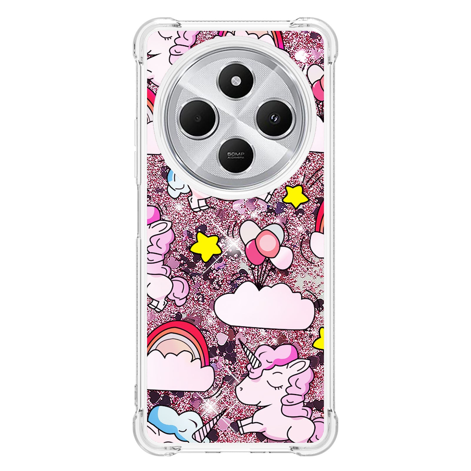 For Xiaomi Poco C75 4G / Xiaomi Redmi 14R 5G / Xiaomi Redmi 14C 4G Case YB Quicksand Series-2  Liquid Quicksand Pattern TPU Phone Cover - Cute Horse and Clouds