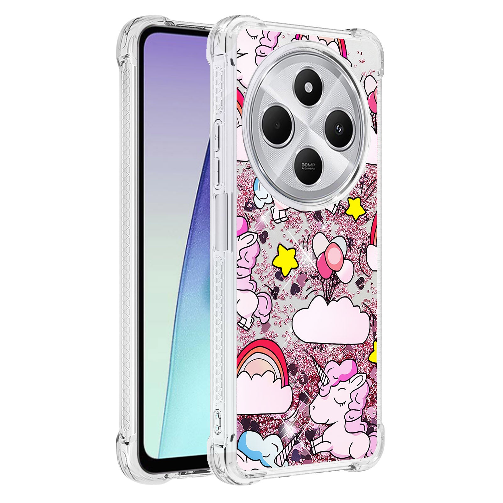 For Xiaomi Poco C75 4G / Xiaomi Redmi 14R 5G / Xiaomi Redmi 14C 4G Case YB Quicksand Series-2  Liquid Quicksand Pattern TPU Phone Cover - Cute Horse and Clouds