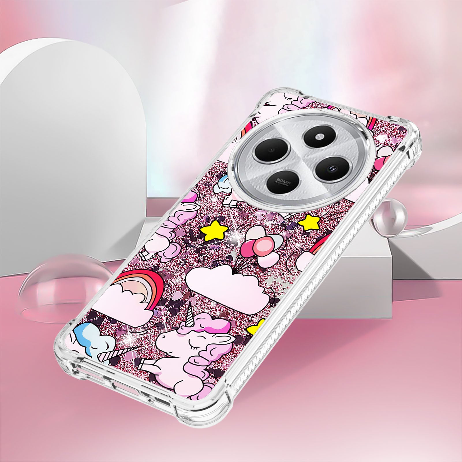 For Xiaomi Poco C75 4G / Xiaomi Redmi 14R 5G / Xiaomi Redmi 14C 4G Case YB Quicksand Series-2  Liquid Quicksand Pattern TPU Phone Cover - Cute Horse and Clouds