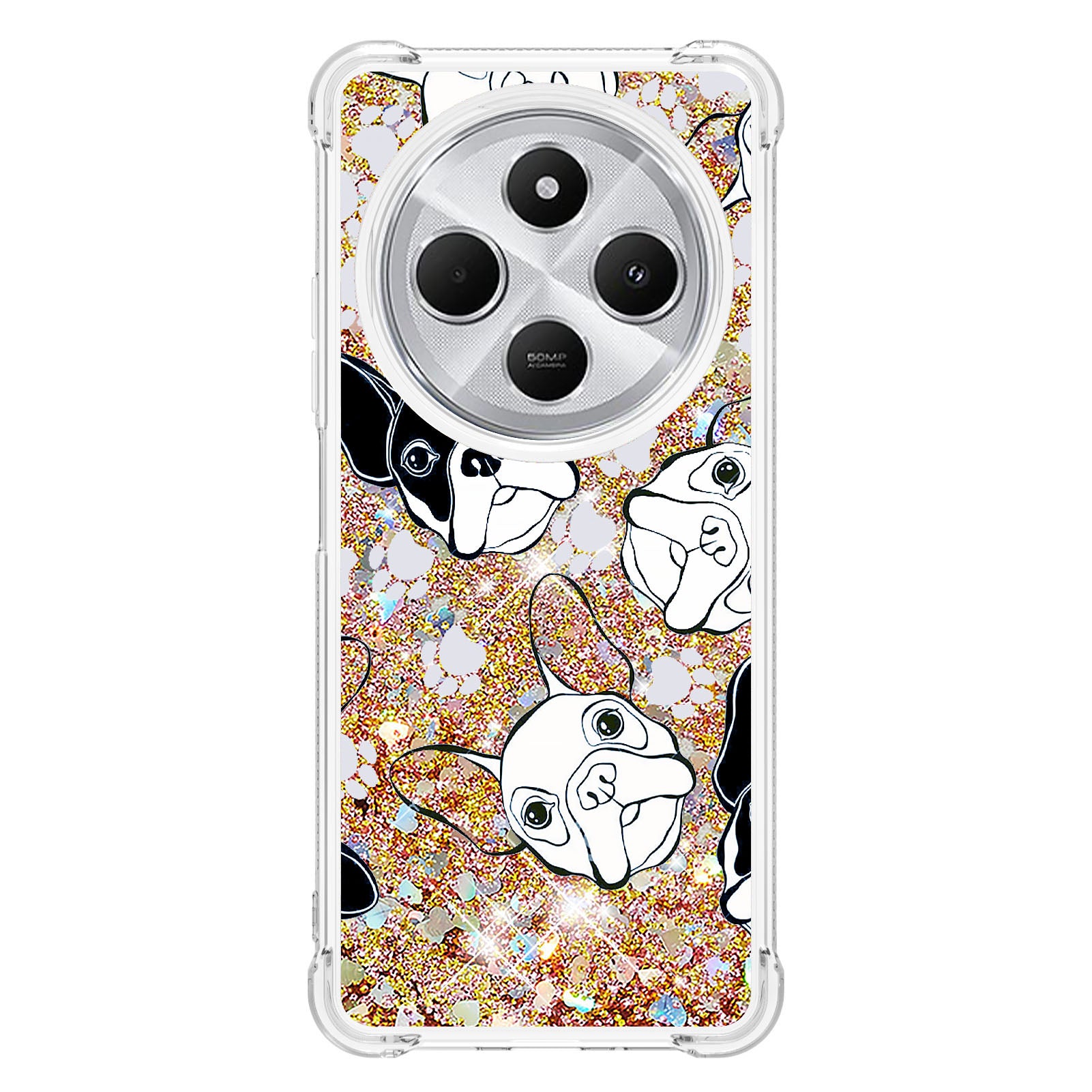 For Xiaomi Poco C75 4G / Xiaomi Redmi 14R 5G / Xiaomi Redmi 14C 4G Case YB Quicksand Series-2  Liquid Quicksand Pattern TPU Phone Cover - Black+White Puppy