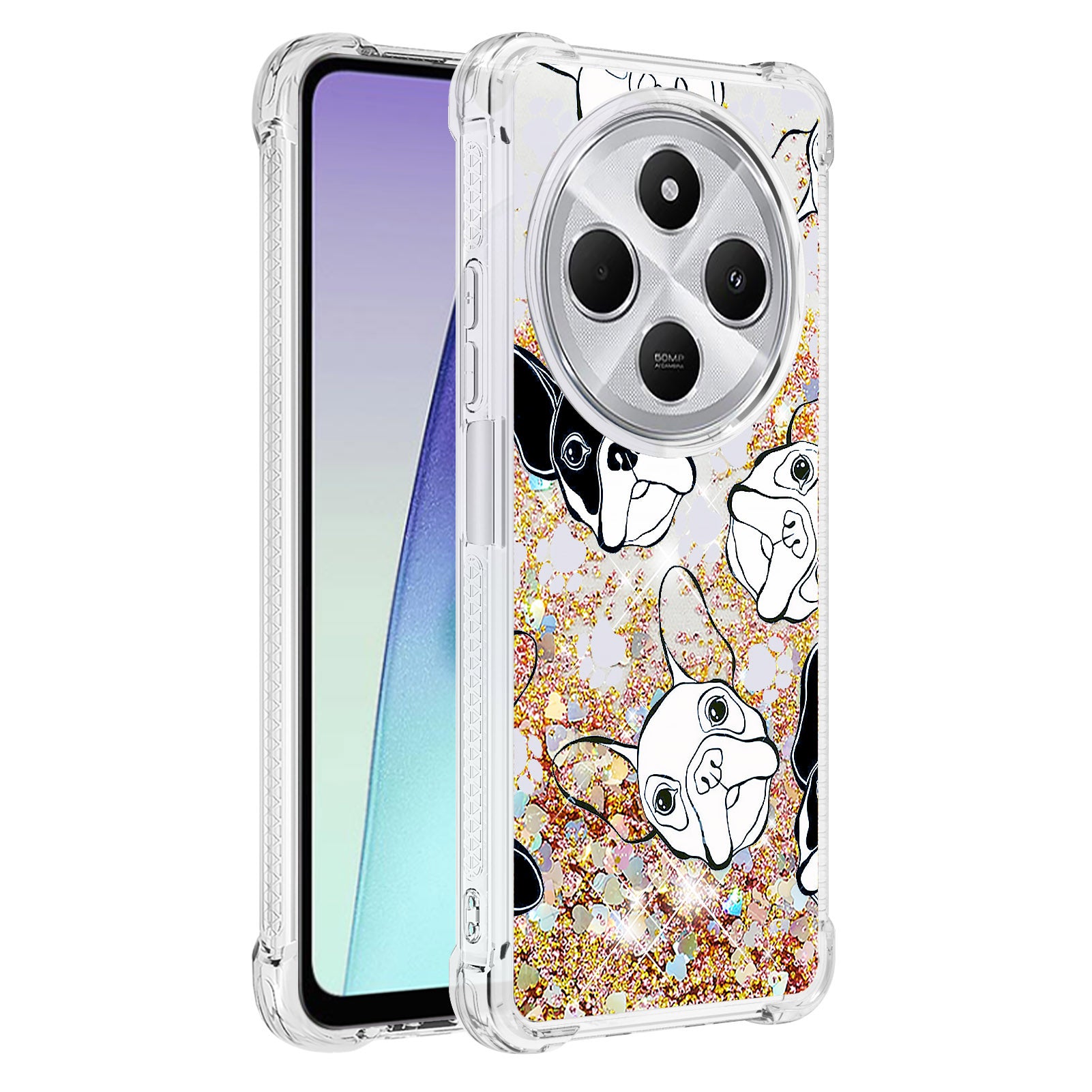 For Xiaomi Poco C75 4G / Xiaomi Redmi 14R 5G / Xiaomi Redmi 14C 4G Case YB Quicksand Series-2  Liquid Quicksand Pattern TPU Phone Cover - Black+White Puppy