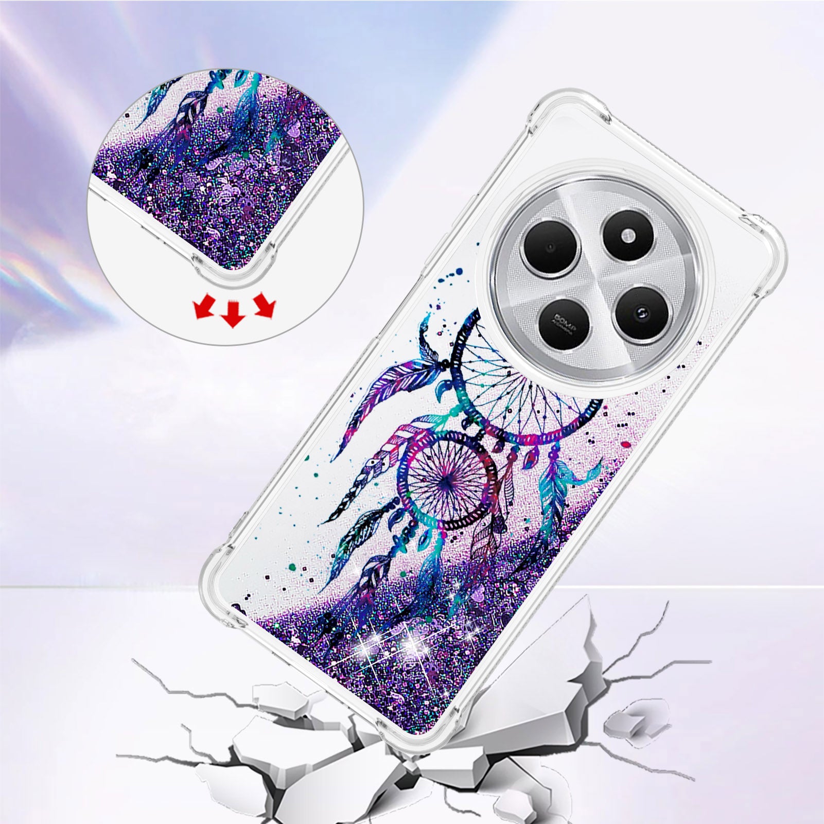 For Xiaomi Poco C75 4G / Xiaomi Redmi 14R 5G / Xiaomi Redmi 14C 4G Case YB Quicksand Series-2  Liquid Quicksand Pattern TPU Phone Cover - Wind Chimes