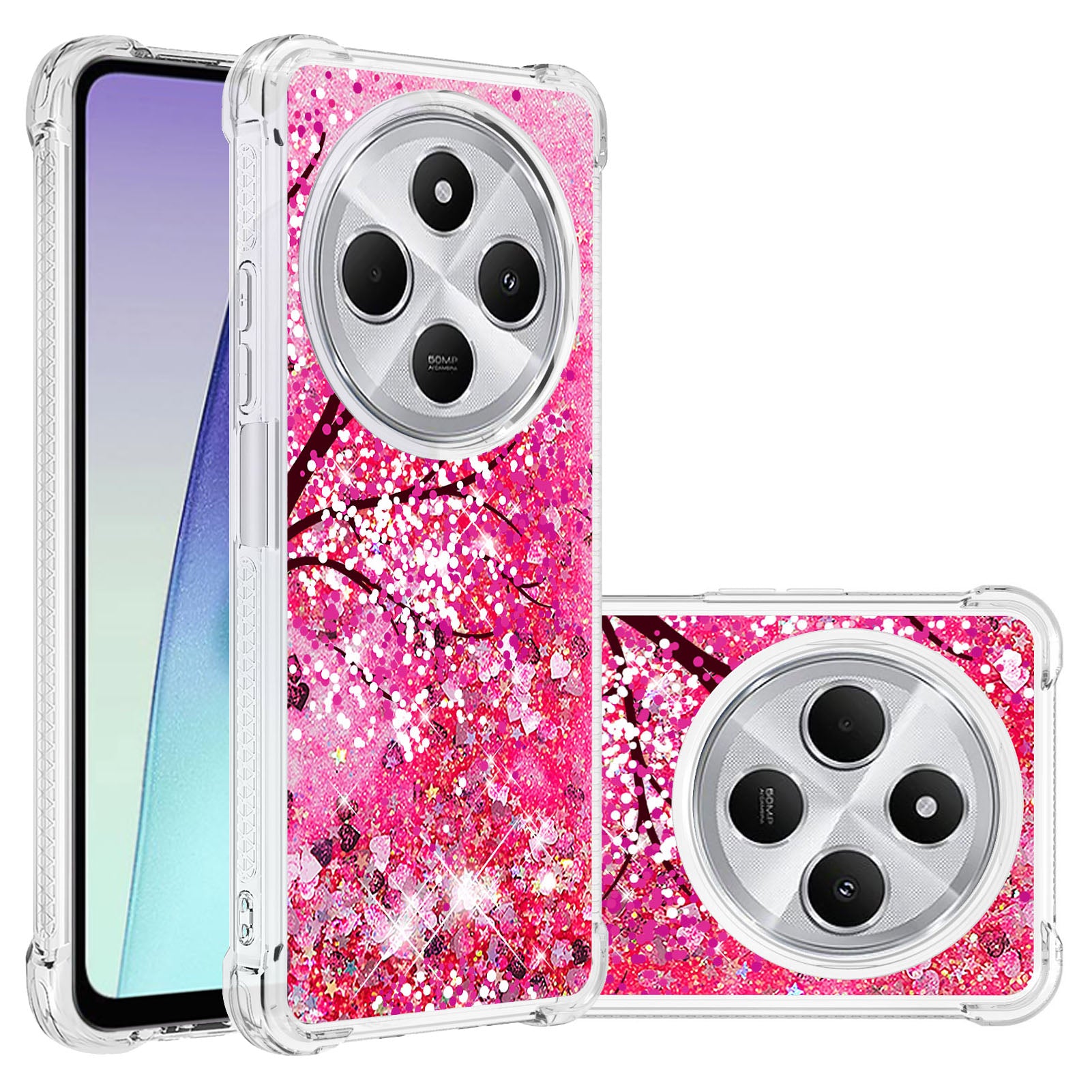 For Xiaomi Poco C75 4G / Xiaomi Redmi 14R 5G / Xiaomi Redmi 14C 4G Case YB Quicksand Series-2  Liquid Quicksand Pattern TPU Phone Cover - Cherry Blossom