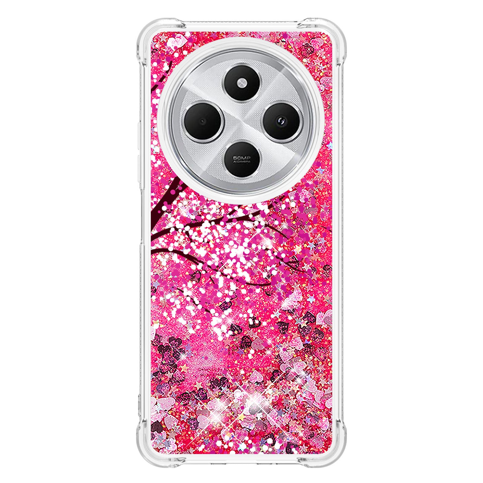 For Xiaomi Poco C75 4G / Xiaomi Redmi 14R 5G / Xiaomi Redmi 14C 4G Case YB Quicksand Series-2  Liquid Quicksand Pattern TPU Phone Cover - Cherry Blossom