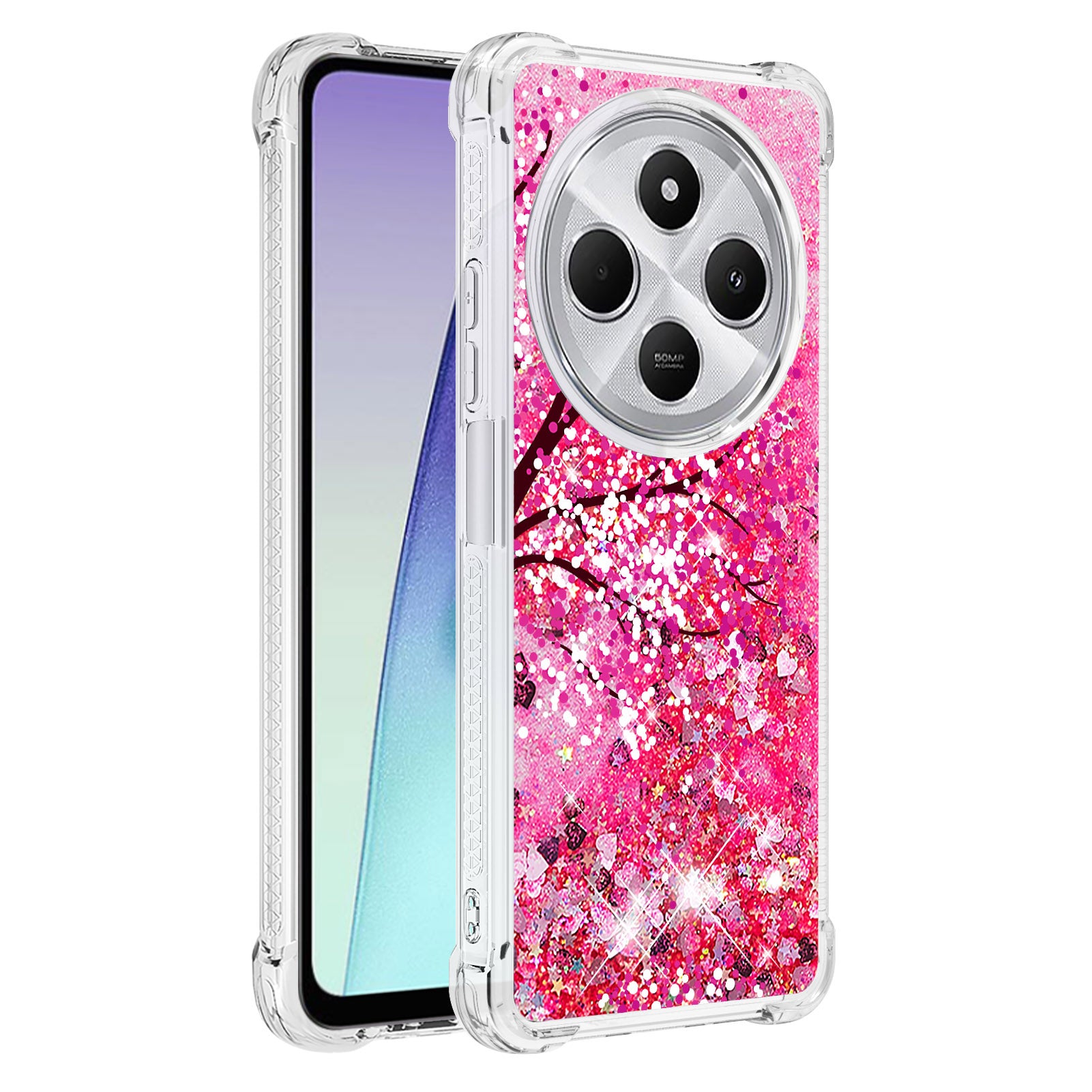 For Xiaomi Poco C75 4G / Xiaomi Redmi 14R 5G / Xiaomi Redmi 14C 4G Case YB Quicksand Series-2  Liquid Quicksand Pattern TPU Phone Cover - Cherry Blossom