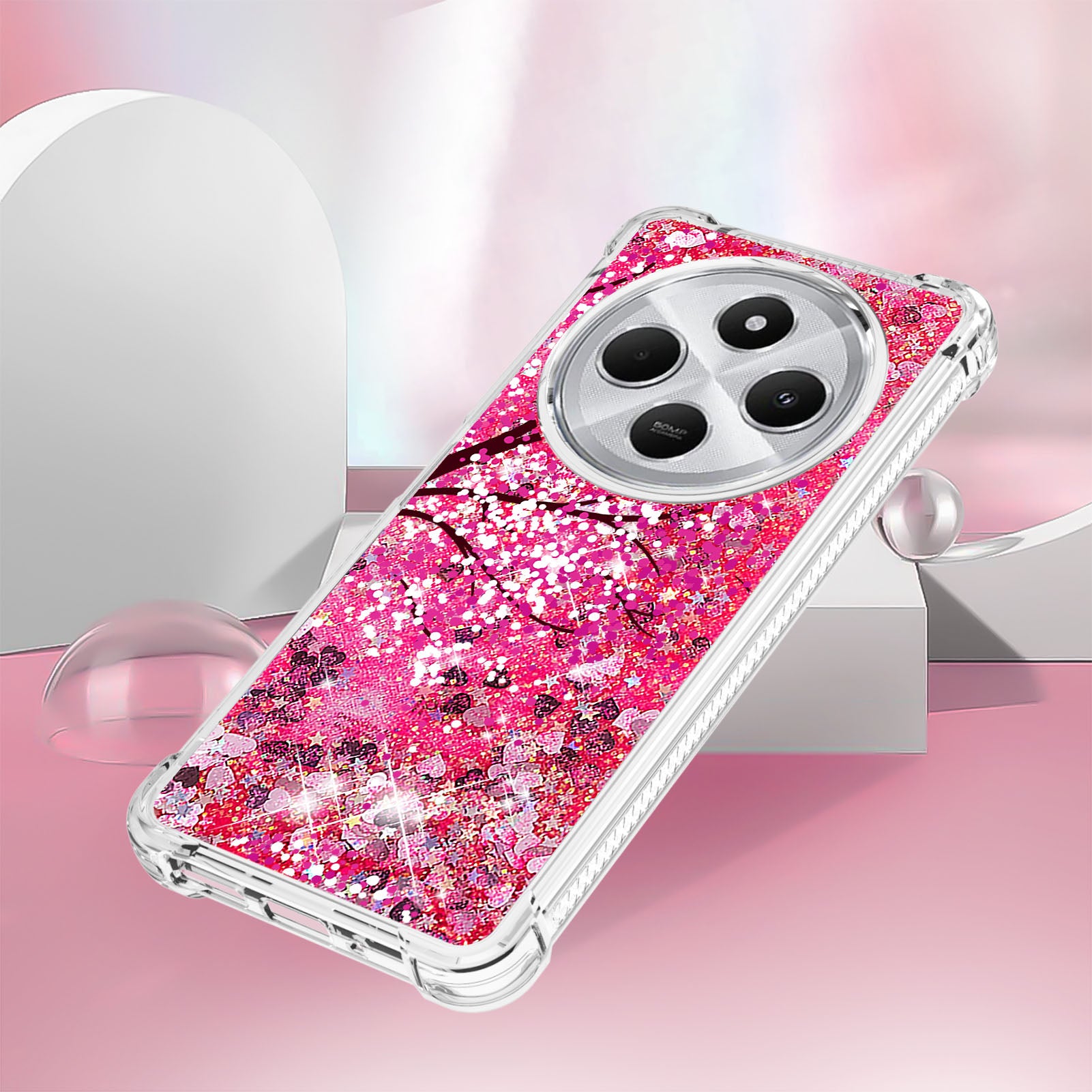 For Xiaomi Poco C75 4G / Xiaomi Redmi 14R 5G / Xiaomi Redmi 14C 4G Case YB Quicksand Series-2  Liquid Quicksand Pattern TPU Phone Cover - Cherry Blossom