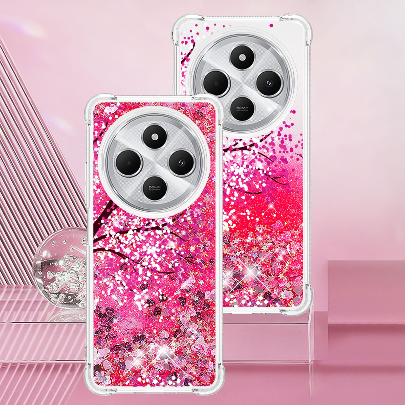 For Xiaomi Poco C75 4G / Xiaomi Redmi 14R 5G / Xiaomi Redmi 14C 4G Case YB Quicksand Series-2  Liquid Quicksand Pattern TPU Phone Cover - Cherry Blossom