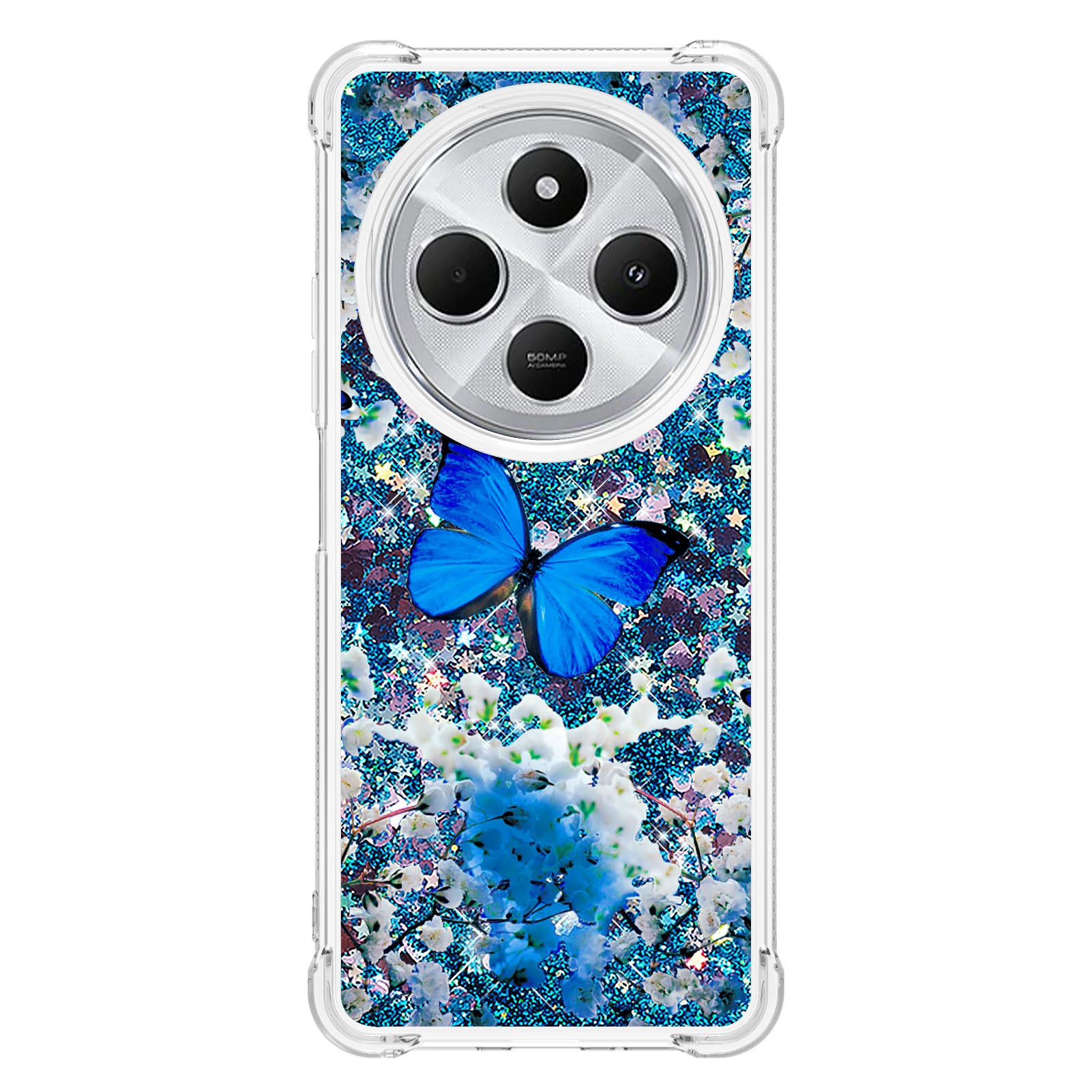 For Xiaomi Poco C75 4G / Xiaomi Redmi 14R 5G / Xiaomi Redmi 14C 4G Case YB Quicksand Series-2  Liquid Quicksand Pattern TPU Phone Cover - Blue Butterfly