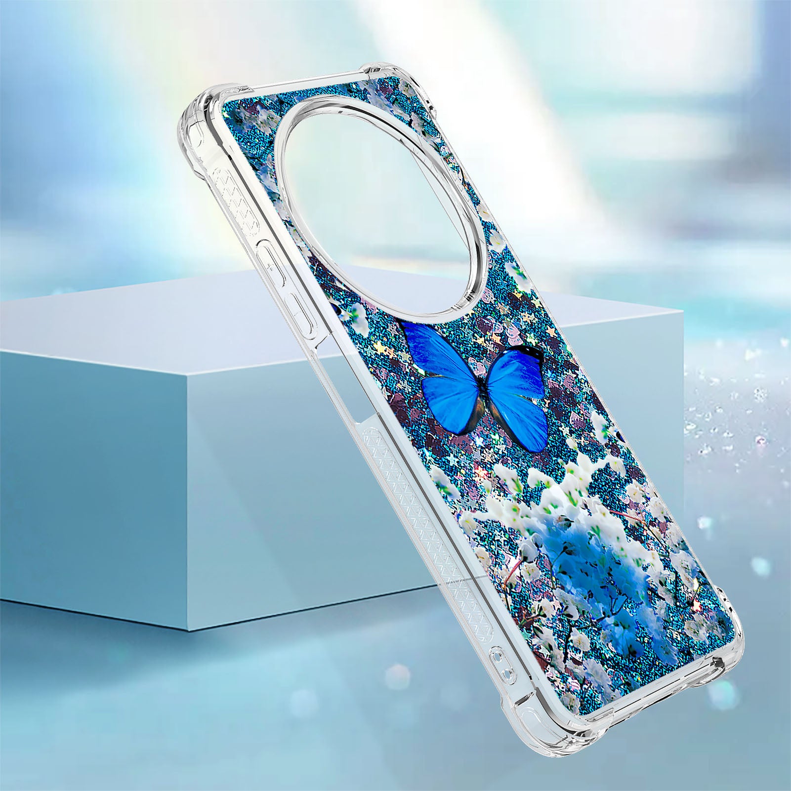 For Xiaomi Poco C75 4G / Xiaomi Redmi 14R 5G / Xiaomi Redmi 14C 4G Case YB Quicksand Series-2  Liquid Quicksand Pattern TPU Phone Cover - Blue Butterfly