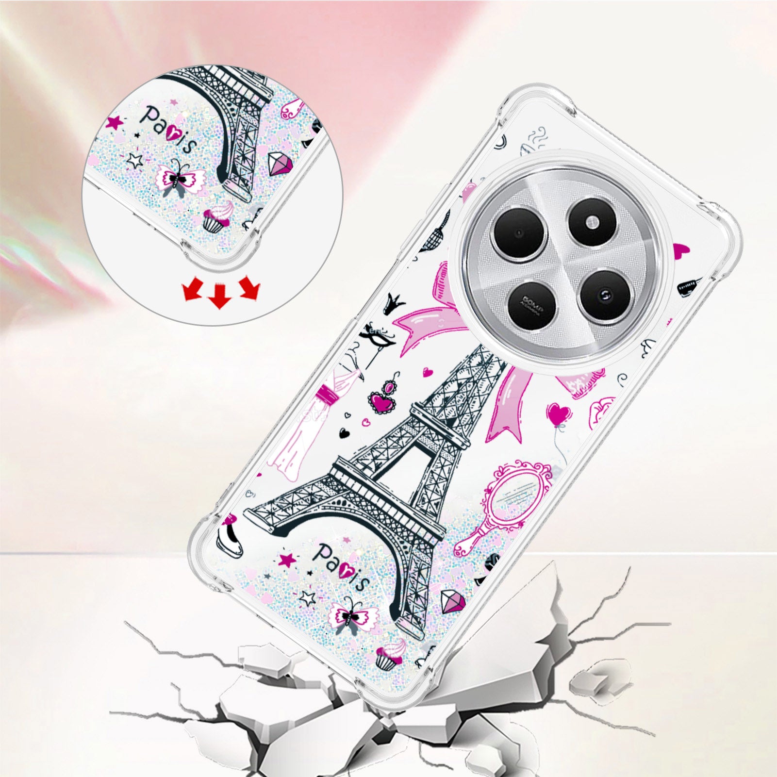 For Xiaomi Poco C75 4G / Xiaomi Redmi 14R 5G / Xiaomi Redmi 14C 4G Case YB Quicksand Series-2  Liquid Quicksand Pattern TPU Phone Cover - Mirror / Tower