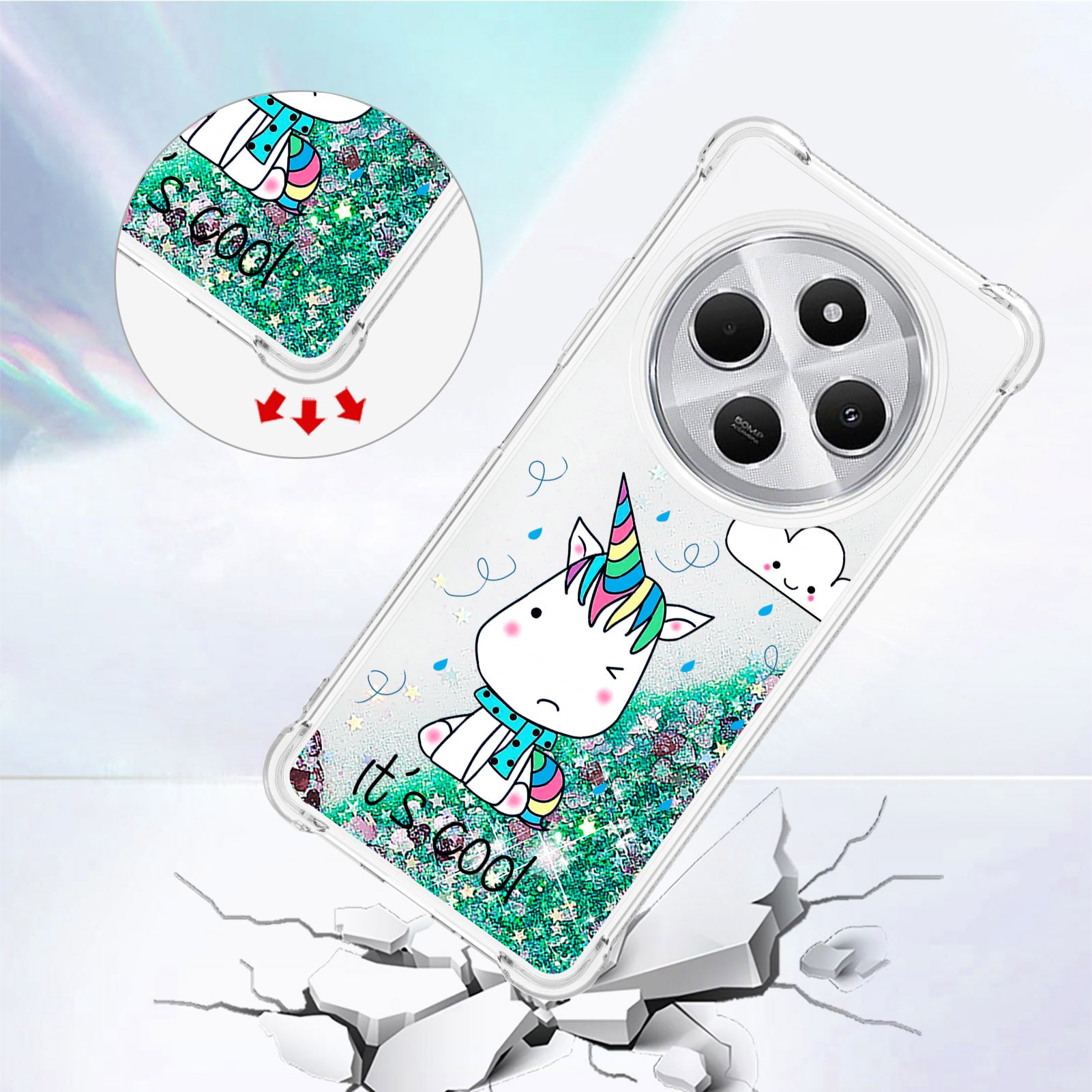 For Xiaomi Poco C75 4G / Xiaomi Redmi 14R 5G / Xiaomi Redmi 14C 4G Case YB Quicksand Series-2  Liquid Quicksand Pattern TPU Phone Cover - Sitting Horse