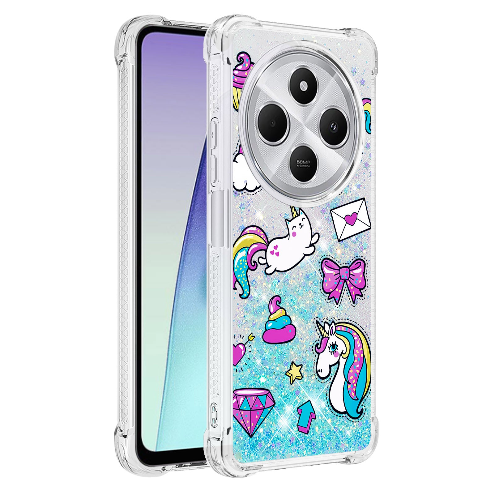 For Xiaomi Poco C75 4G / Xiaomi Redmi 14R 5G / Xiaomi Redmi 14C 4G Case YB Quicksand Series-2  Liquid Quicksand Pattern TPU Phone Cover - Horse and Diamond