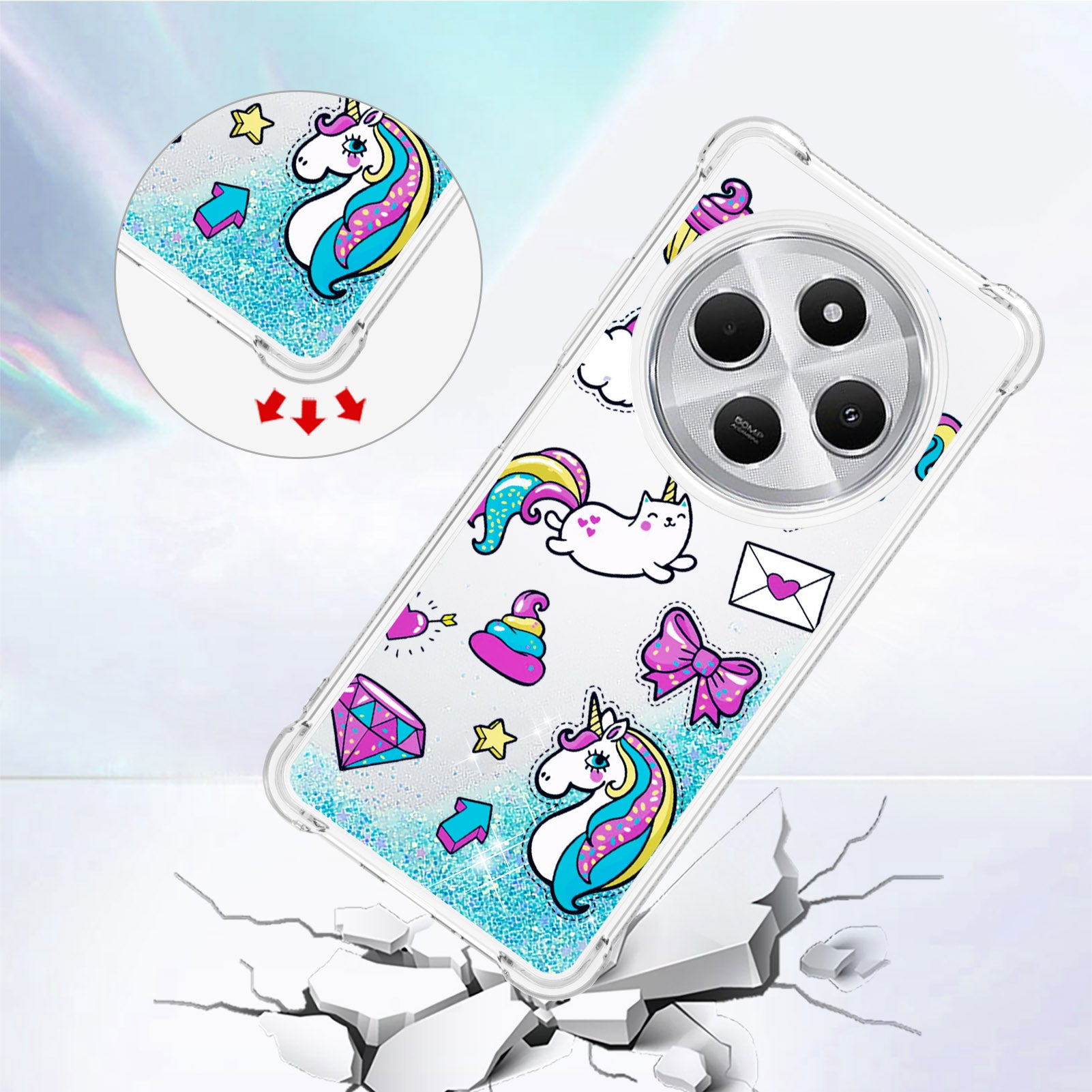 For Xiaomi Poco C75 4G / Xiaomi Redmi 14R 5G / Xiaomi Redmi 14C 4G Case YB Quicksand Series-2  Liquid Quicksand Pattern TPU Phone Cover - Horse and Diamond