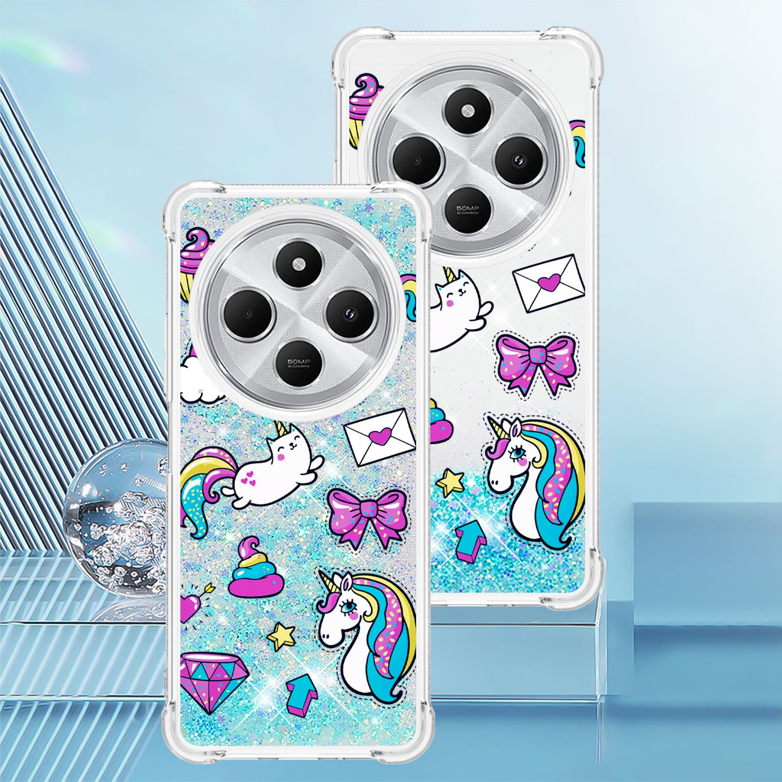 For Xiaomi Poco C75 4G / Xiaomi Redmi 14R 5G / Xiaomi Redmi 14C 4G Case YB Quicksand Series-2  Liquid Quicksand Pattern TPU Phone Cover - Horse and Diamond