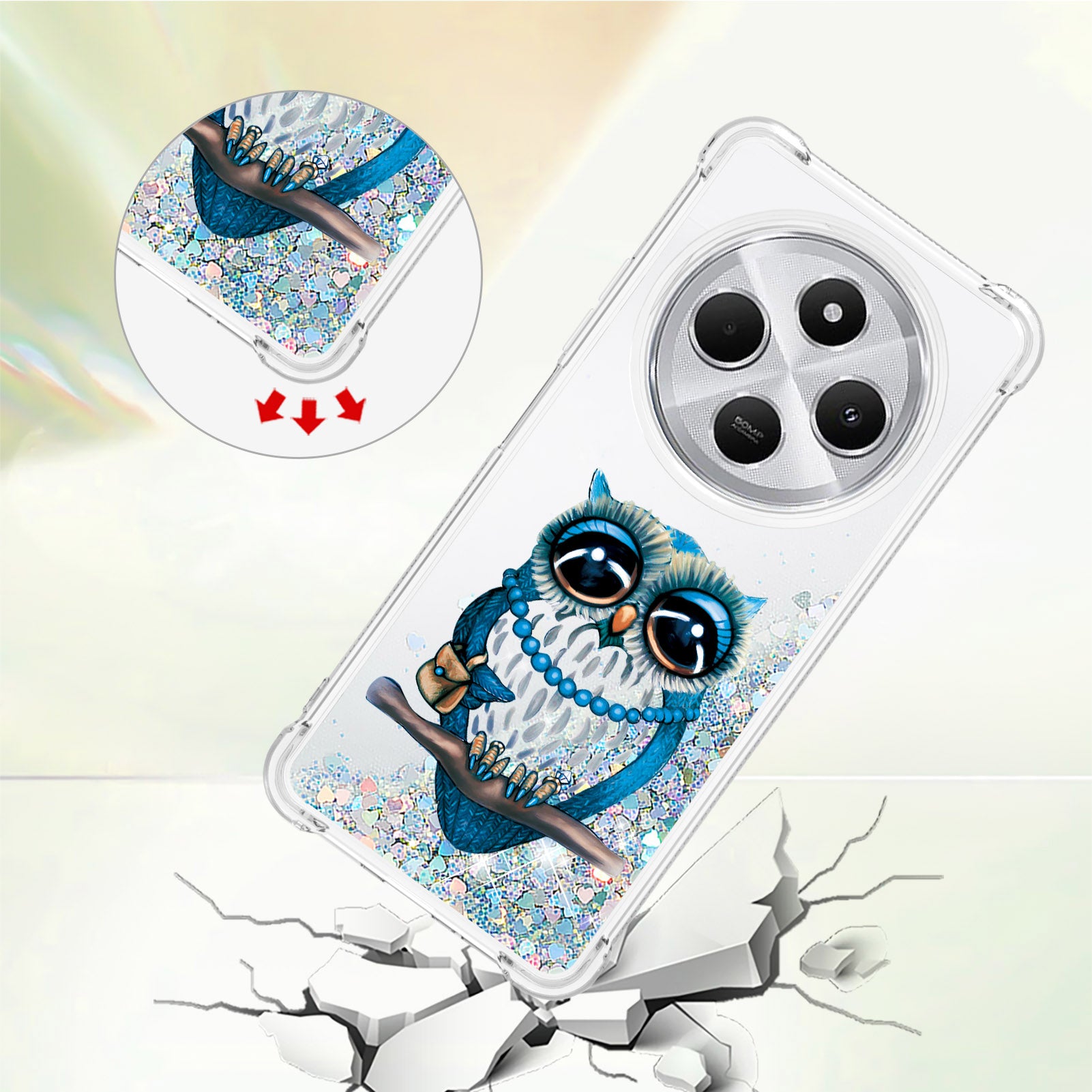 For Xiaomi Poco C75 4G / Xiaomi Redmi 14R 5G / Xiaomi Redmi 14C 4G Case YB Quicksand Series-2  Liquid Quicksand Pattern TPU Phone Cover - Owl