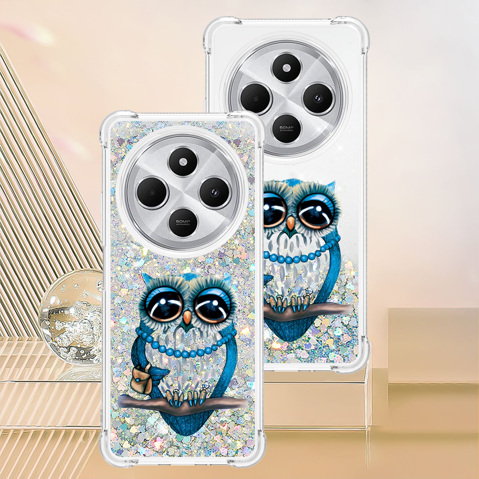 For Xiaomi Poco C75 4G / Xiaomi Redmi 14R 5G / Xiaomi Redmi 14C 4G Case YB Quicksand Series-2  Liquid Quicksand Pattern TPU Phone Cover - Owl