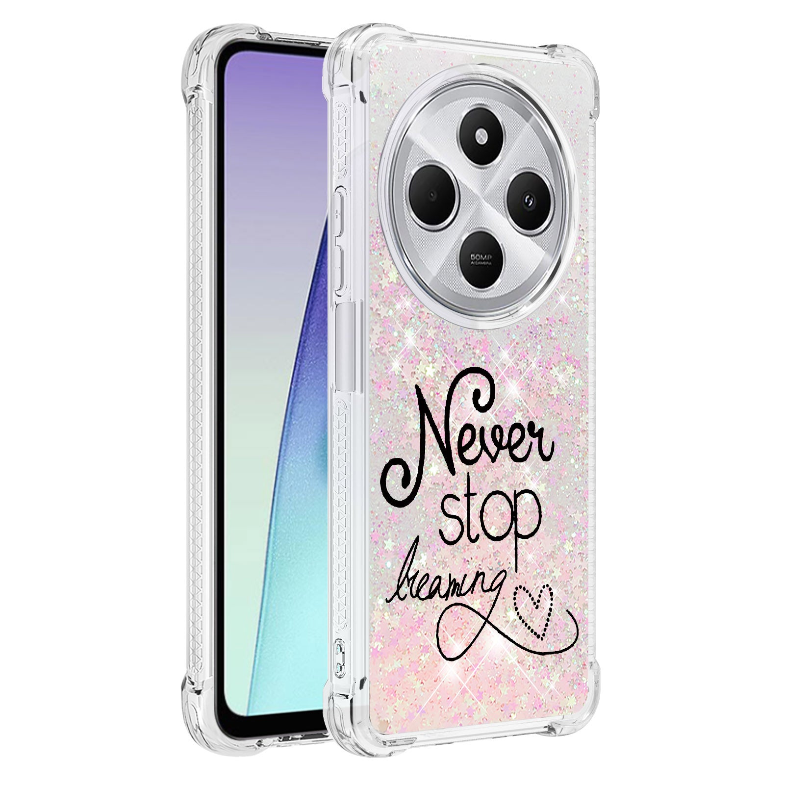 For Xiaomi Poco C75 4G / Xiaomi Redmi 14R 5G / Xiaomi Redmi 14C 4G Case YB Quicksand Series-2  Liquid Quicksand Pattern TPU Phone Cover - Never Stop Dreaming