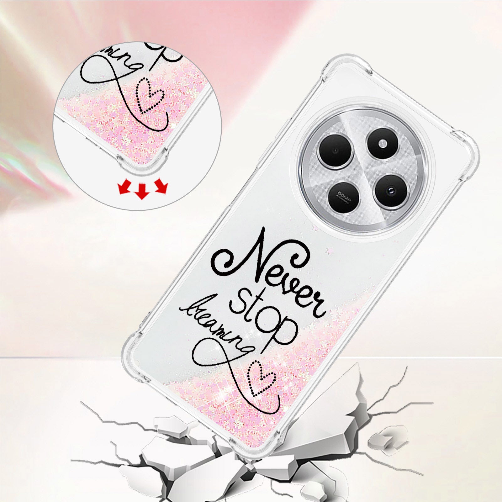 For Xiaomi Poco C75 4G / Xiaomi Redmi 14R 5G / Xiaomi Redmi 14C 4G Case YB Quicksand Series-2  Liquid Quicksand Pattern TPU Phone Cover - Never Stop Dreaming