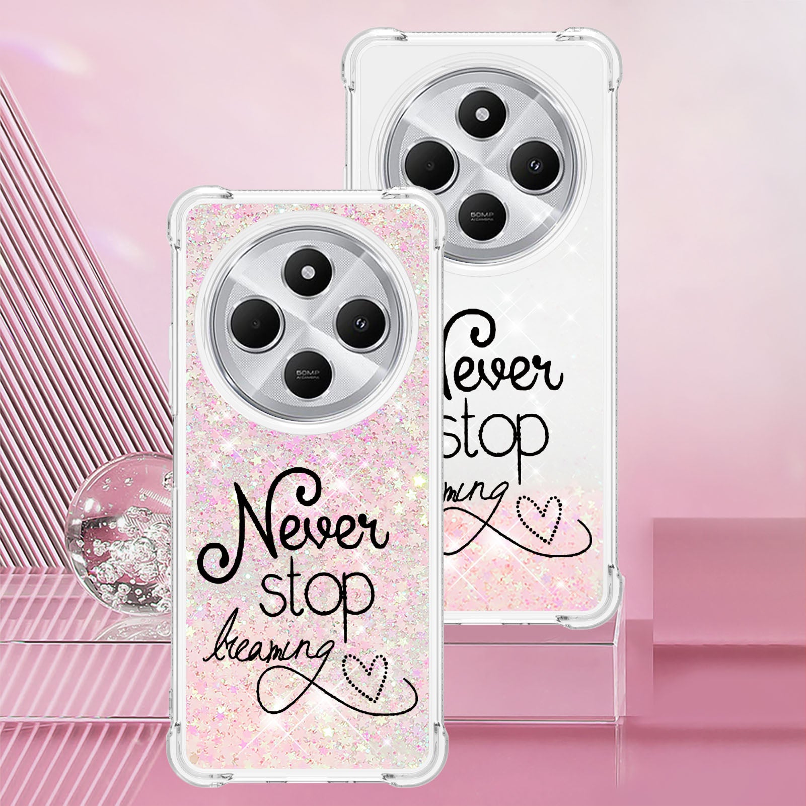 For Xiaomi Poco C75 4G / Xiaomi Redmi 14R 5G / Xiaomi Redmi 14C 4G Case YB Quicksand Series-2  Liquid Quicksand Pattern TPU Phone Cover - Never Stop Dreaming