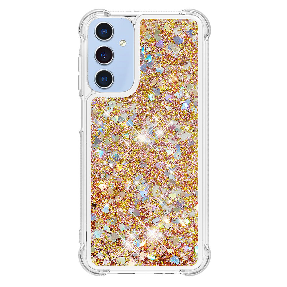 For Samsung Galaxy A16 5G / Galaxy A16 4G Case Quicksand Anti-Drop TPU Phone Cover - Gold / Hearts