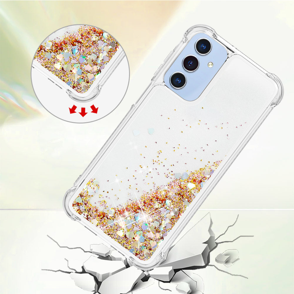 For Samsung Galaxy A16 5G / Galaxy A16 4G Case Quicksand Anti-Drop TPU Phone Cover - Gold / Hearts