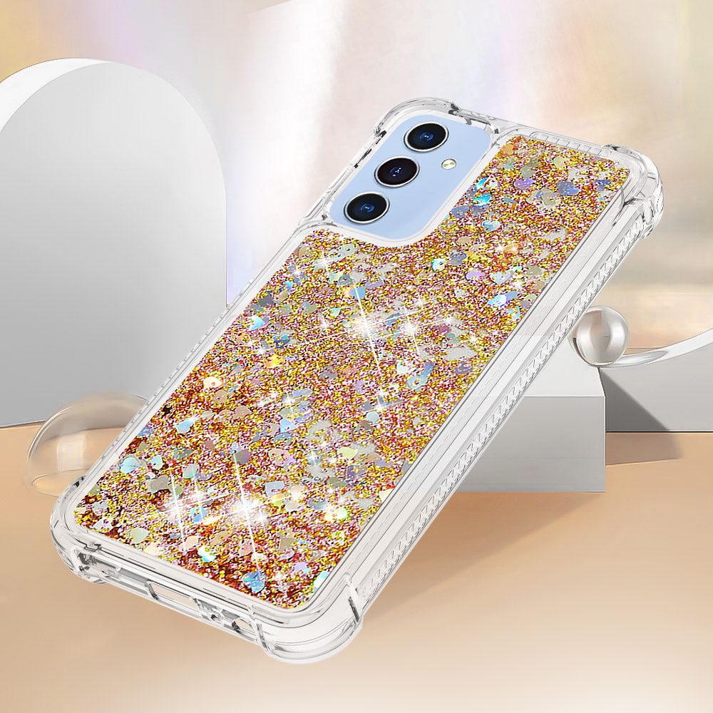 For Samsung Galaxy A16 5G / Galaxy A16 4G Case Quicksand Anti-Drop TPU Phone Cover - Gold / Hearts