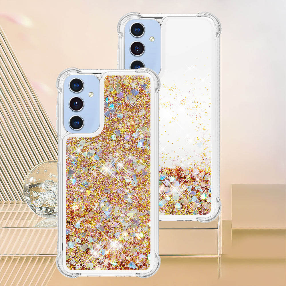 For Samsung Galaxy A16 5G / Galaxy A16 4G Case Quicksand Anti-Drop TPU Phone Cover - Gold / Hearts