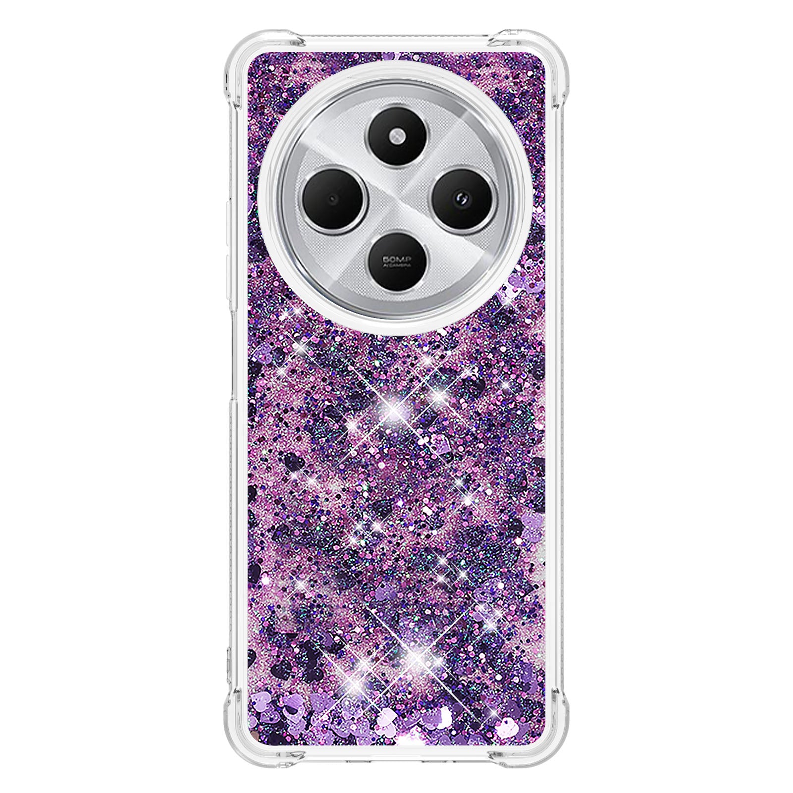 For Xiaomi Redmi 14R 5G / Xiaomi Poco C75 4G / Xiaomi Redmi 14C 4G Case Quicksand Anti-Drop TPU Phone Cover - Dark Purple / Hearts