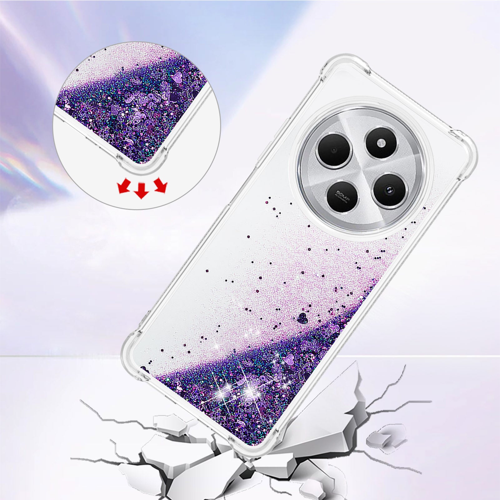 For Xiaomi Redmi 14R 5G / Xiaomi Poco C75 4G / Xiaomi Redmi 14C 4G Case Quicksand Anti-Drop TPU Phone Cover - Dark Purple / Hearts