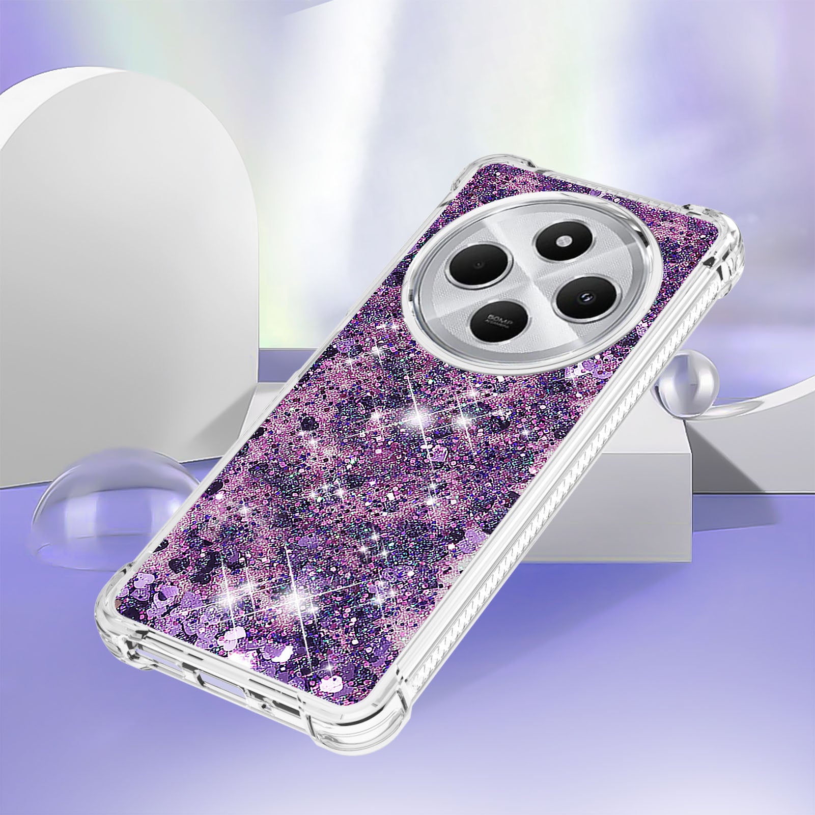 For Xiaomi Redmi 14R 5G / Xiaomi Poco C75 4G / Xiaomi Redmi 14C 4G Case Quicksand Anti-Drop TPU Phone Cover - Dark Purple / Hearts