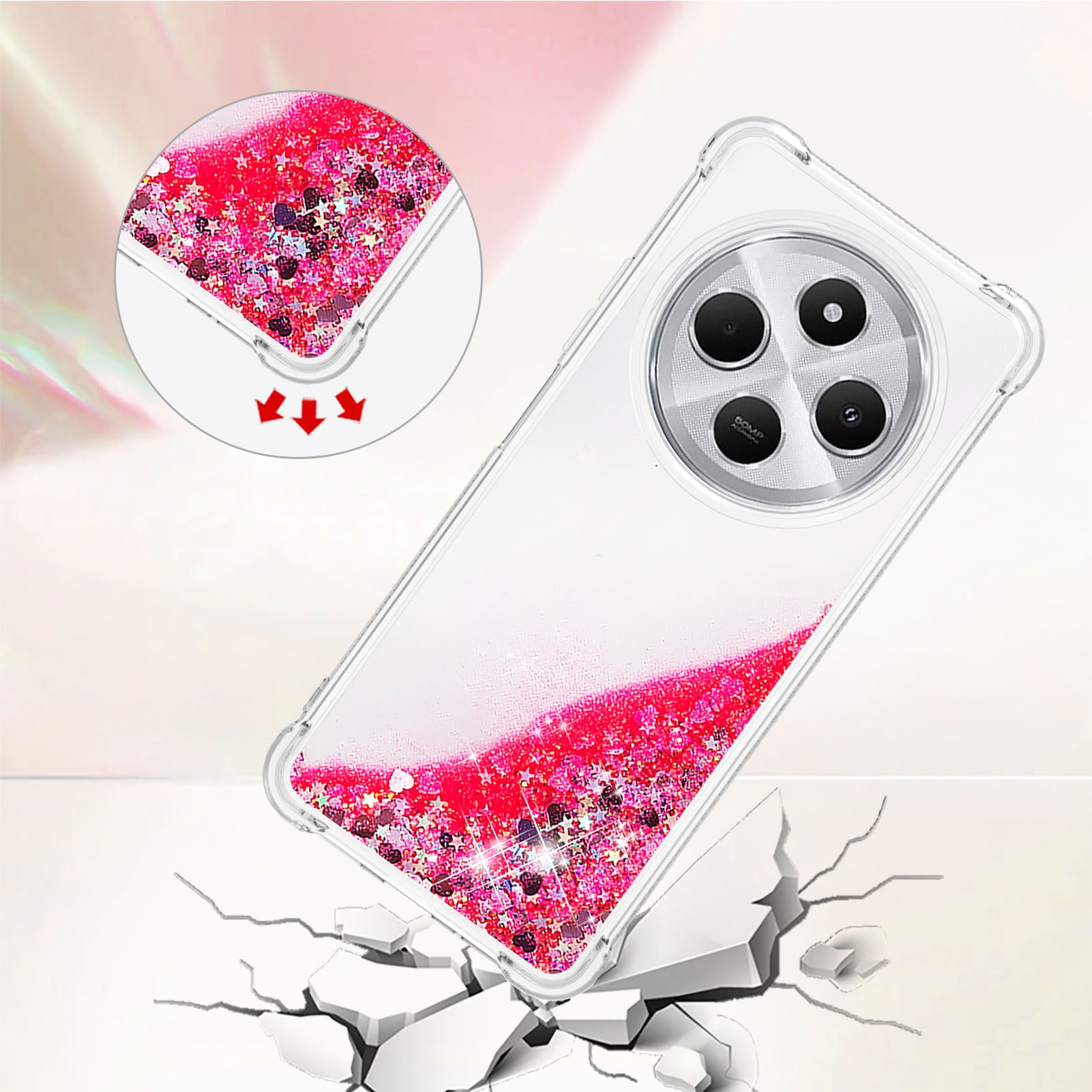 For Xiaomi Redmi 14R 5G / Xiaomi Poco C75 4G / Xiaomi Redmi 14C 4G Case Quicksand Anti-Drop TPU Phone Cover - Pink / Hearts