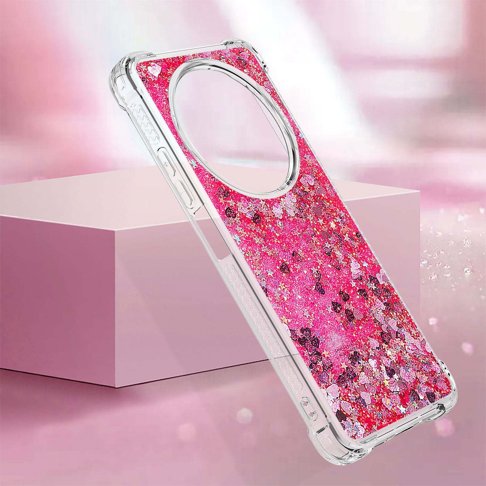 For Xiaomi Redmi 14R 5G / Xiaomi Poco C75 4G / Xiaomi Redmi 14C 4G Case Quicksand Anti-Drop TPU Phone Cover - Pink / Hearts