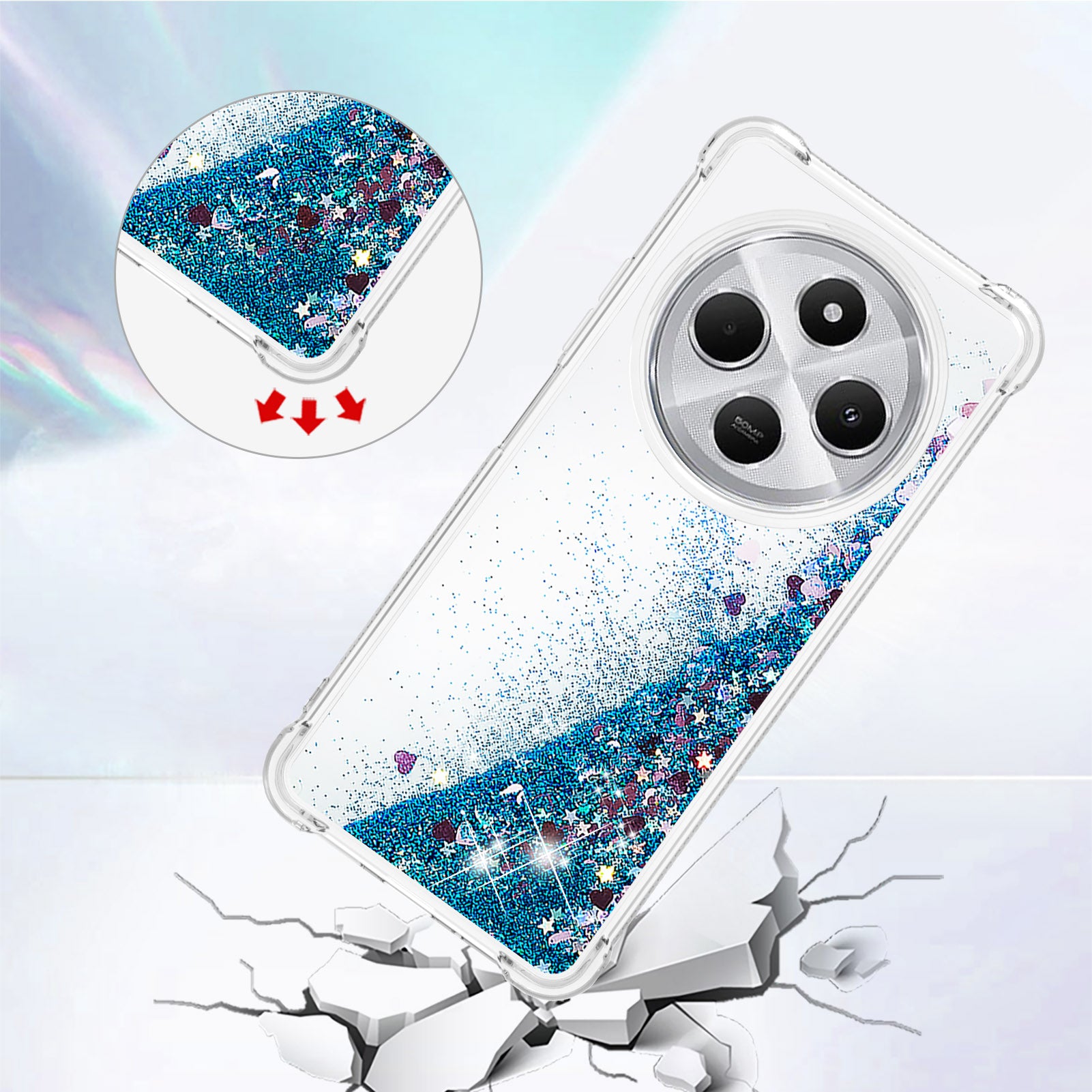 For Xiaomi Redmi 14R 5G / Xiaomi Poco C75 4G / Xiaomi Redmi 14C 4G Case Quicksand Anti-Drop TPU Phone Cover - Blue / Hearts