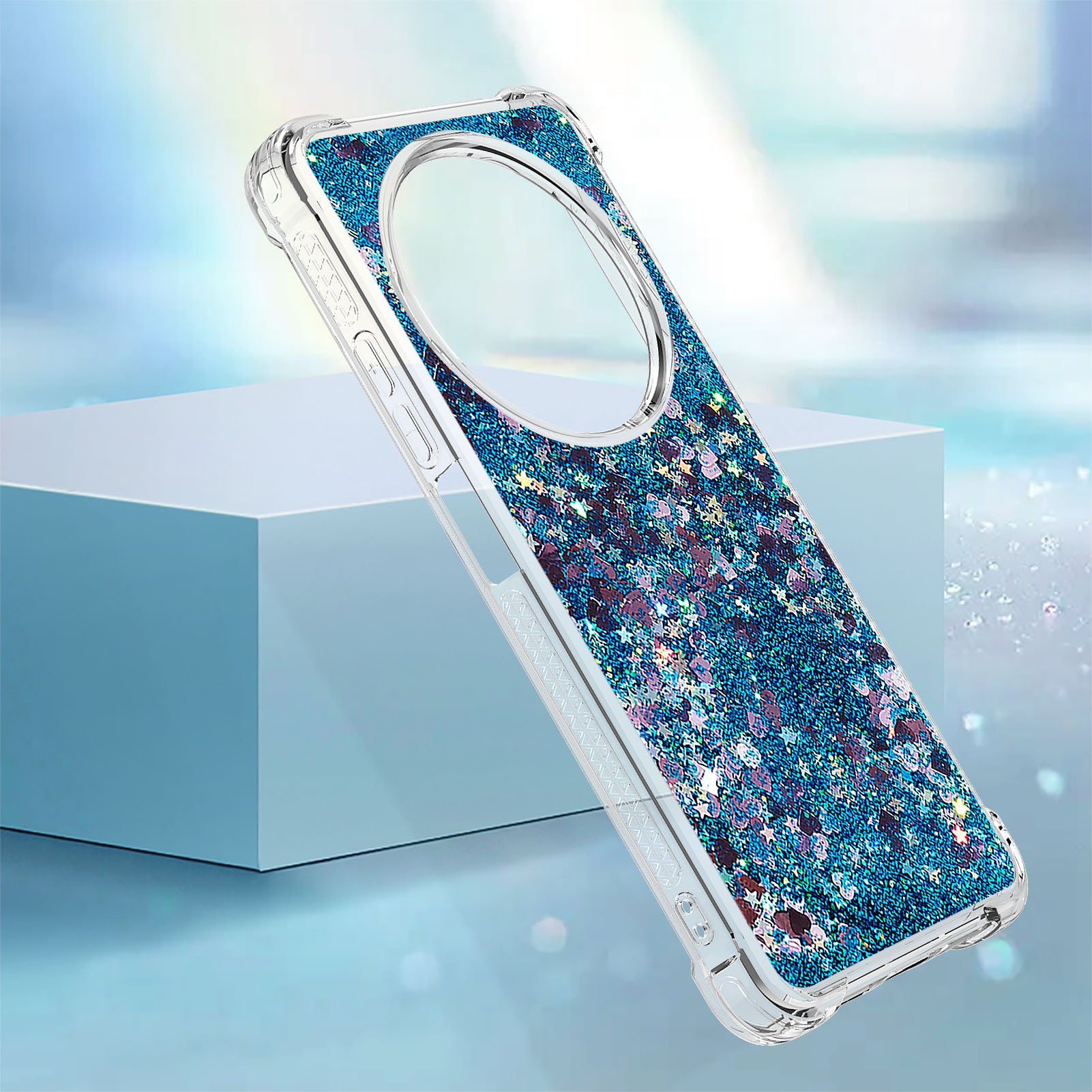 For Xiaomi Redmi 14R 5G / Xiaomi Poco C75 4G / Xiaomi Redmi 14C 4G Case Quicksand Anti-Drop TPU Phone Cover - Blue / Hearts