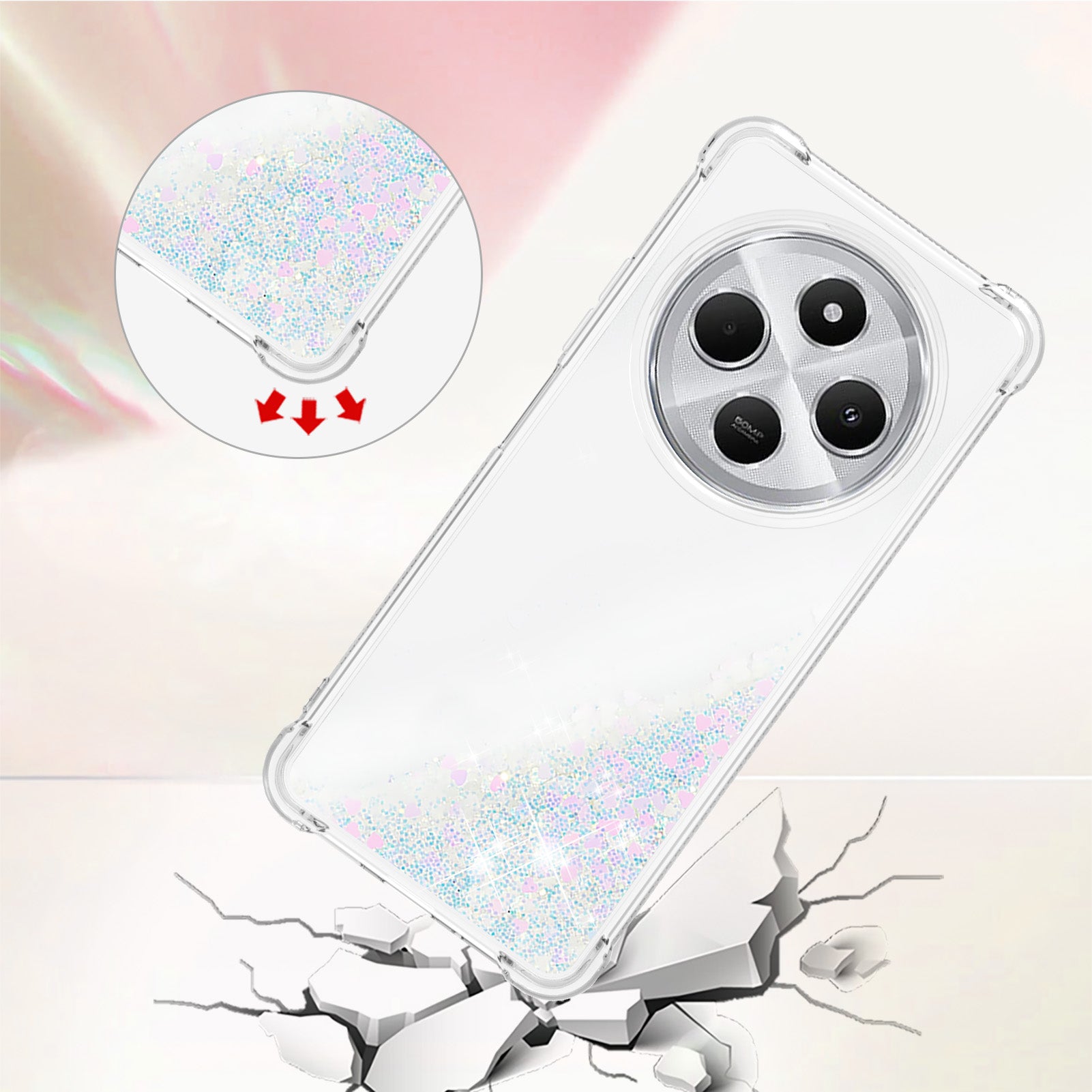 For Xiaomi Redmi 14R 5G / Xiaomi Poco C75 4G / Xiaomi Redmi 14C 4G Case Quicksand Anti-Drop TPU Phone Cover - Laser / Hearts