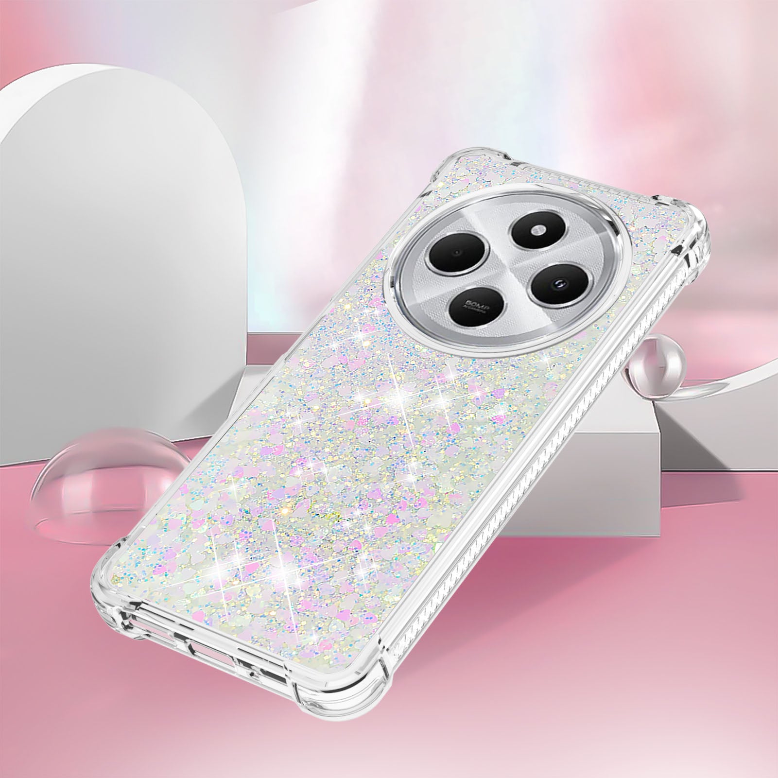 For Xiaomi Redmi 14R 5G / Xiaomi Poco C75 4G / Xiaomi Redmi 14C 4G Case Quicksand Anti-Drop TPU Phone Cover - Laser / Hearts