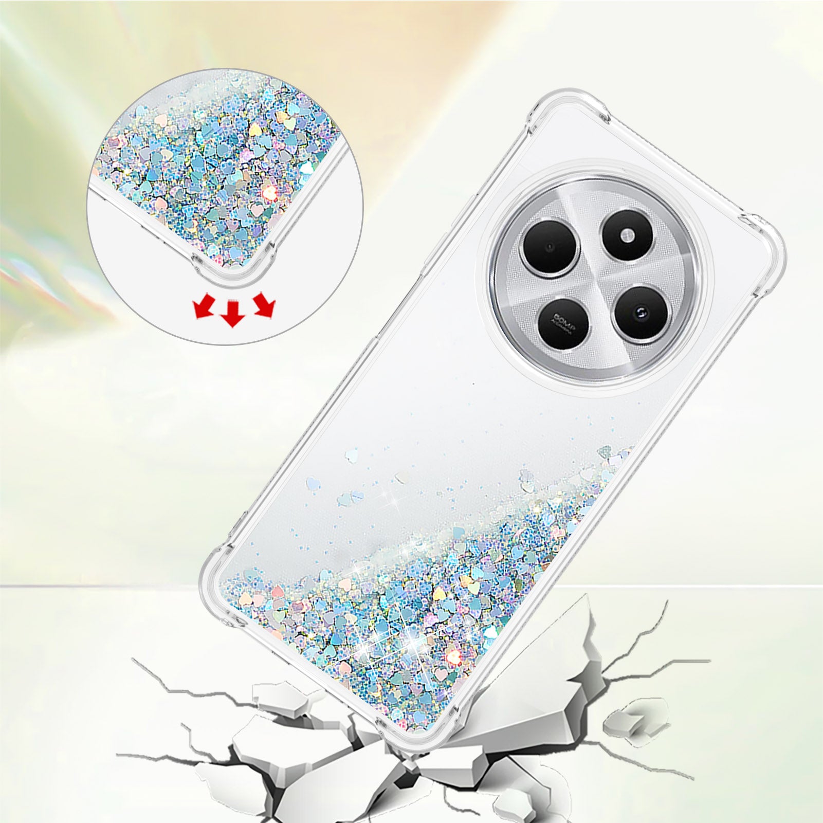 For Xiaomi Redmi 14R 5G / Xiaomi Poco C75 4G / Xiaomi Redmi 14C 4G Case Quicksand Anti-Drop TPU Phone Cover - Silver / Hearts