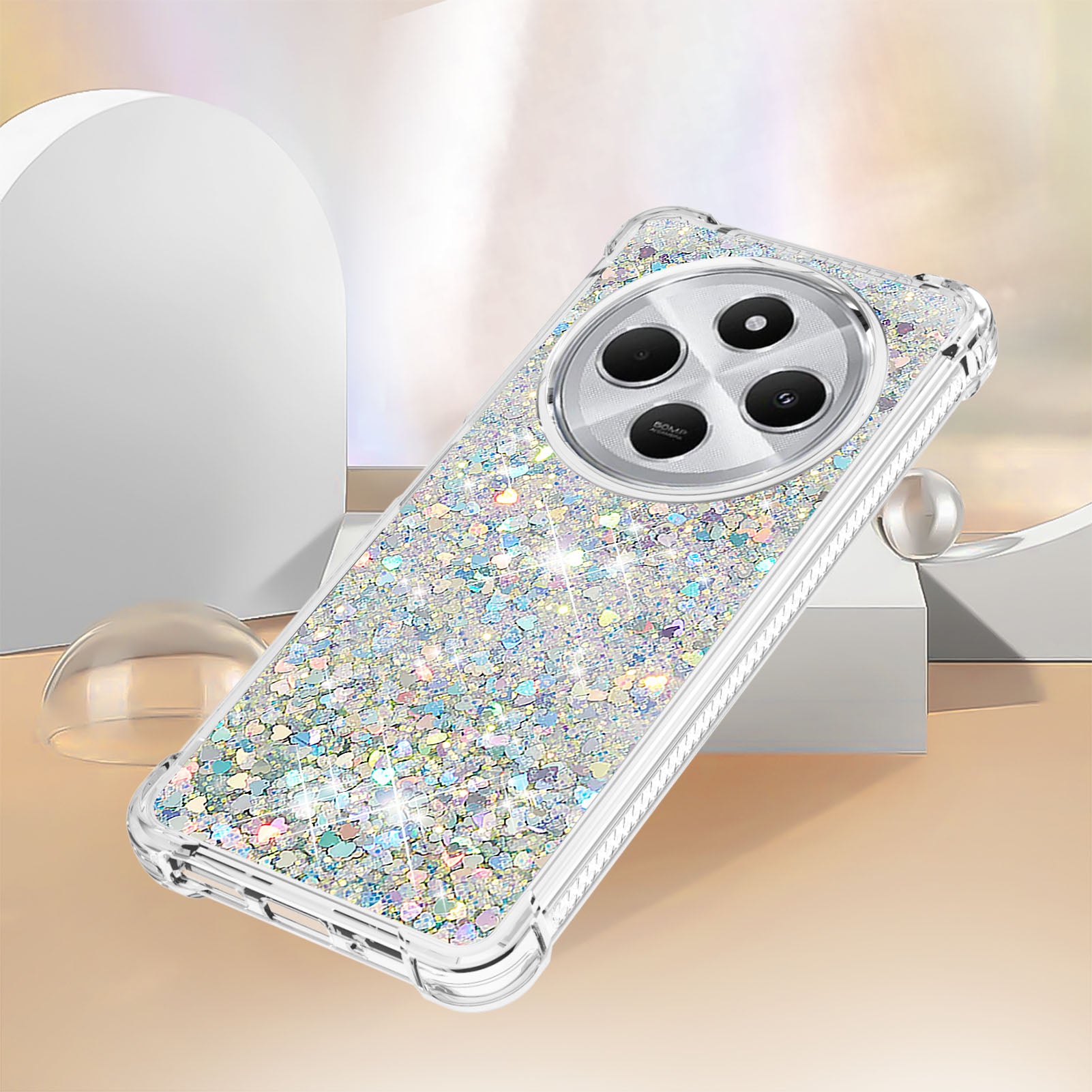 For Xiaomi Redmi 14R 5G / Xiaomi Poco C75 4G / Xiaomi Redmi 14C 4G Case Quicksand Anti-Drop TPU Phone Cover - Silver / Hearts