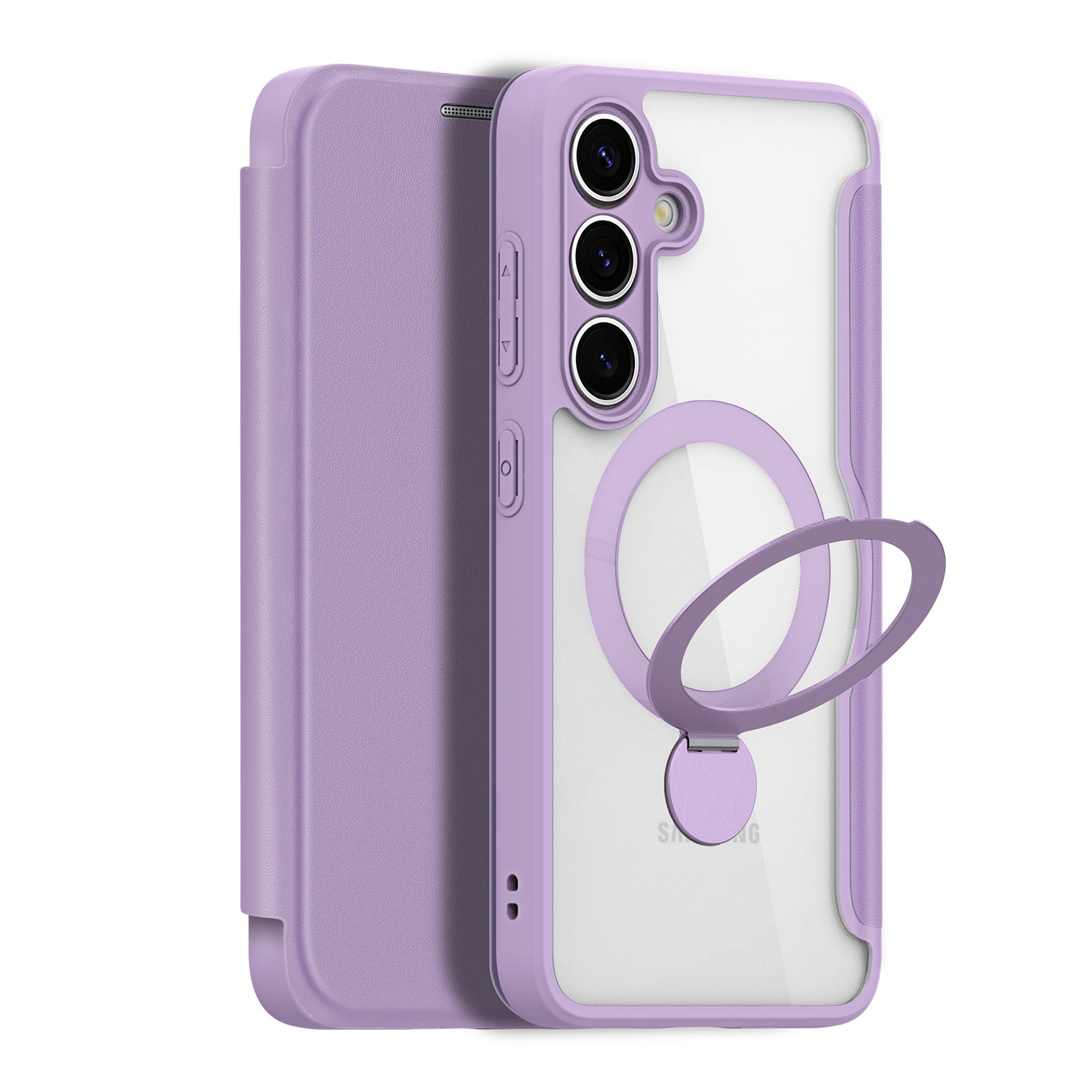 For Samsung Galaxy S25+ Case DUX DUCIS Skin X Pro Series Magnetic Case Rotary Kickstand Card Slot Leather Phone Cover - Purple Pink