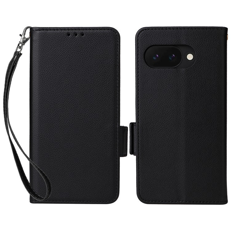 For Google Pixel 9a Case Litchi Texture PU Leather Wallet Flip Phone Cover - Black