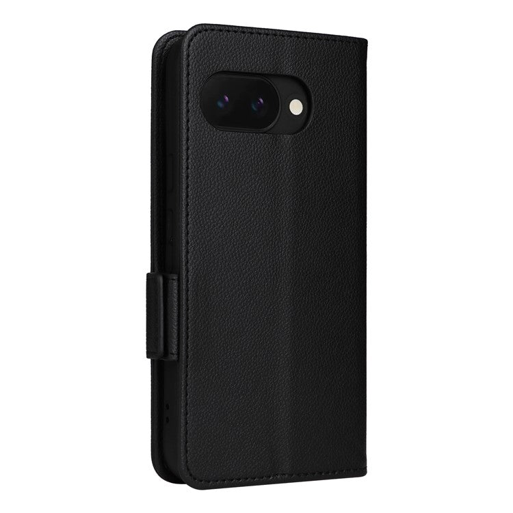 For Google Pixel 9a Case Litchi Texture PU Leather Wallet Flip Phone Cover - Black